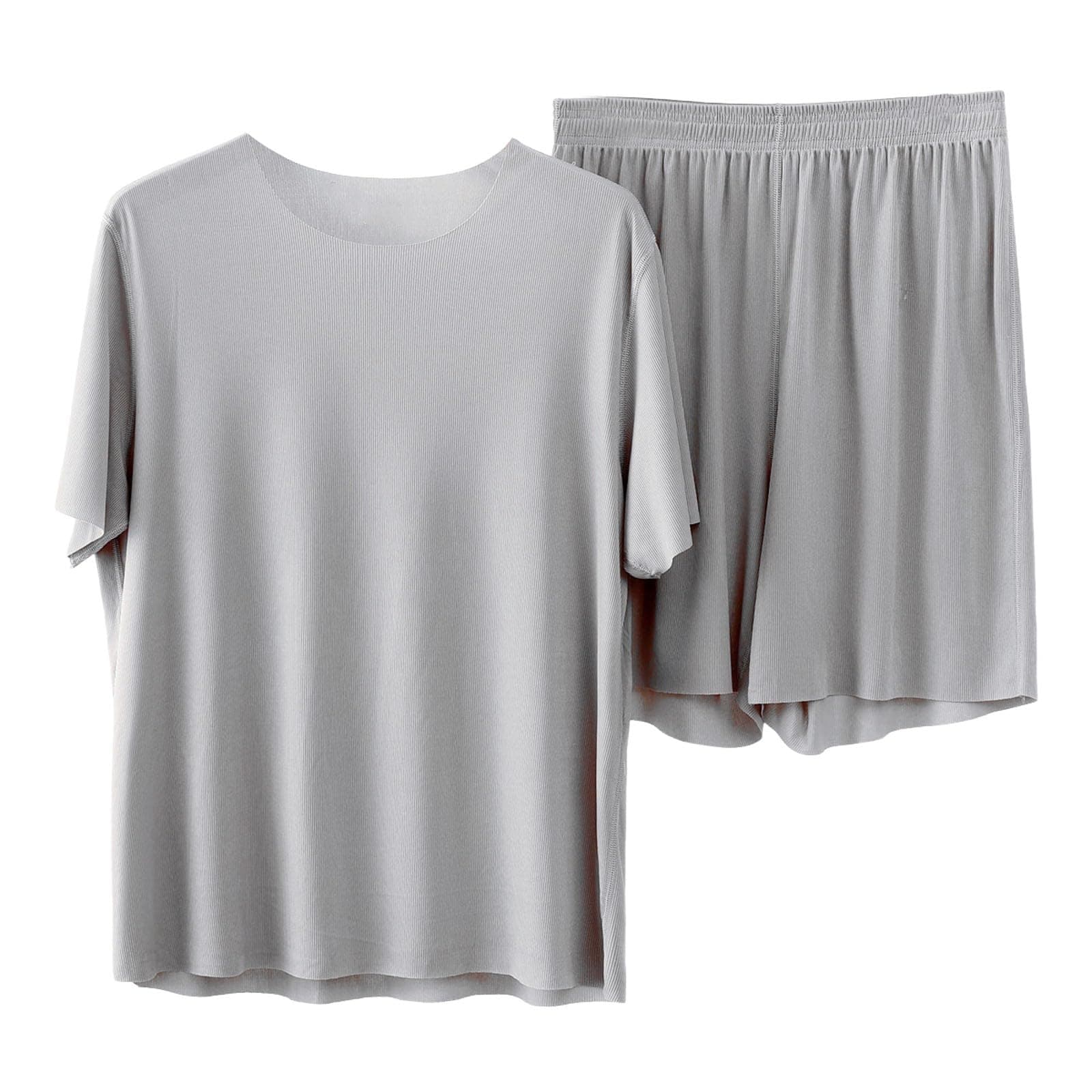 Mens Ice Silk Pyjamas Sets Sale Clearance, Solid Color Soft Shirts & Shorts 2 Piece Outfits, Comfy Pjs Nightwear Loungewear, Summer Quick Dry Sports Gym Tracksuit Full Sets, Workout Sweatsuit