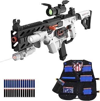 Realistic Toy Automatic Sniper Rifle Tactical Vest Toy Foam Blaster with 120 Darts IR and Flashlight The Shooting Outdoor Activity Game Gifts for Adults Kids Birthday Xmas