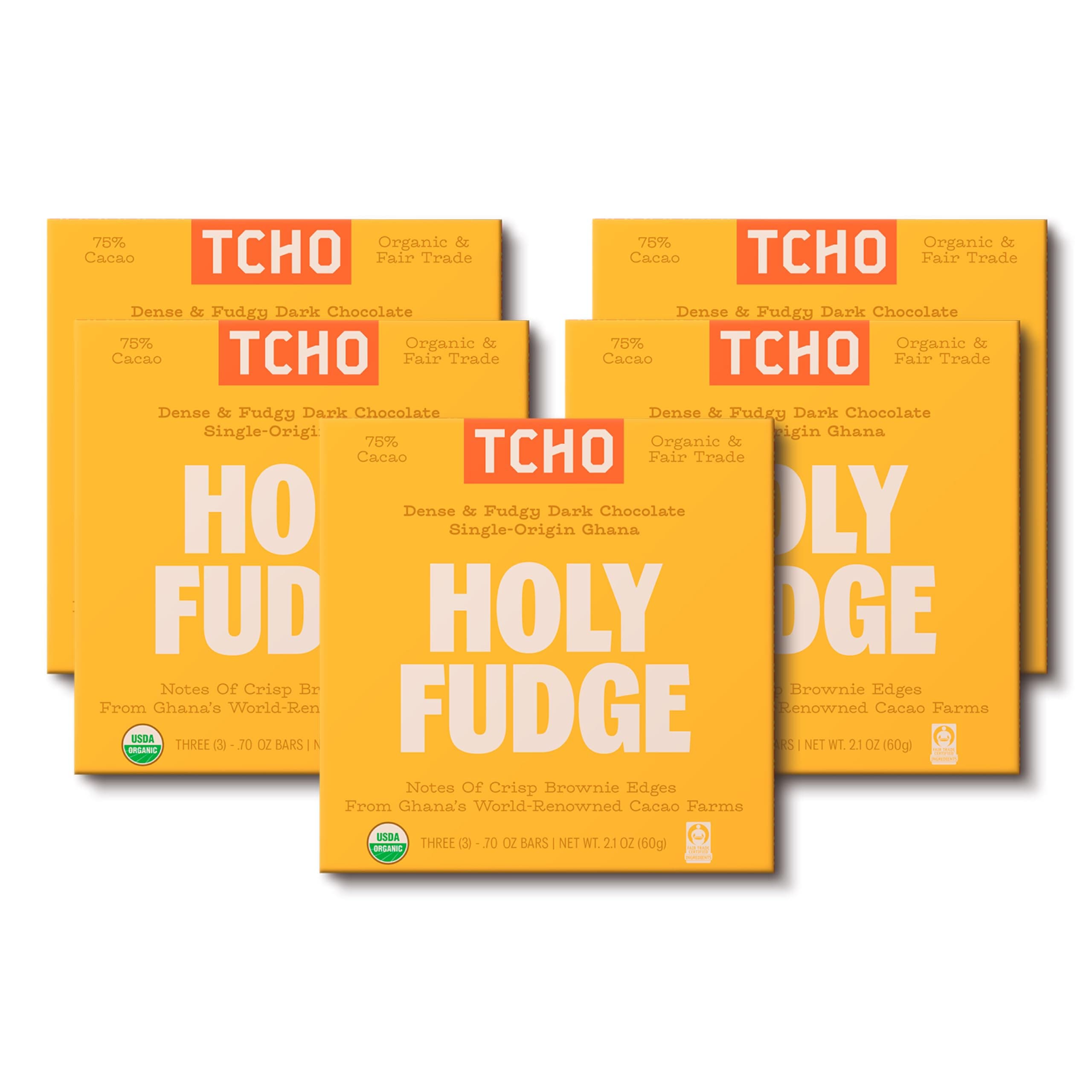 Holy Fudge Chocolate Bars | 5 Pack, 2.5oz Each |100% Plant Based, Single Origin Ghana, USDA Organic, Vegan Friendly, Kosher, Non-GMO, Non-Dairy, Soy Free, Fair Trade Certified Dark Chocolate