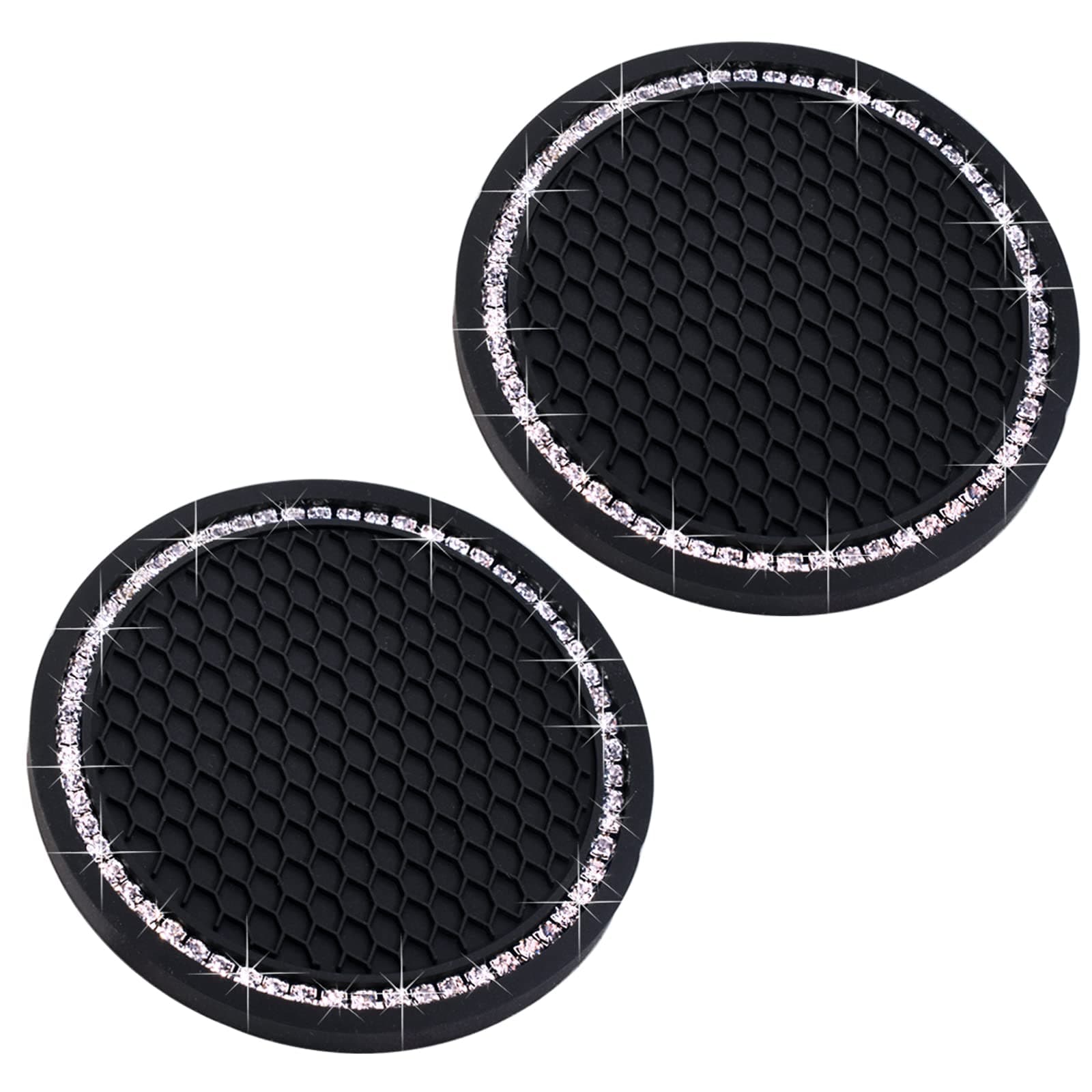 DBlosp Universal Vehicle Bling Cup Holder Insert Coaster Car Interior Accessories-2.75 inch Silicone Anti Slip Crystal Rhinestone Car Coaster-Universal (Pack of 2), Black