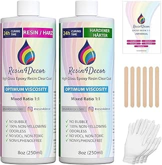 Epoxy Resin RESIN4DECOR 1:1 Casting Crystal Clear Adhesive for Arts Crafts Jewelry Making Molds and DIY Projects Non-Yellowing Non-Toxic High-Gloss Finish 12-24 Hour Cure Time Odorless - 500ml