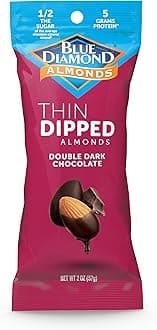 Blue Diamond Almonds, Dark Chocolate Covered Thin Dipped Snack Nuts Individual Packs for Guilt-Free Snacking with Half the Sugar, Perfect for Gathering, Pack of 10, 2oz Single Servings
