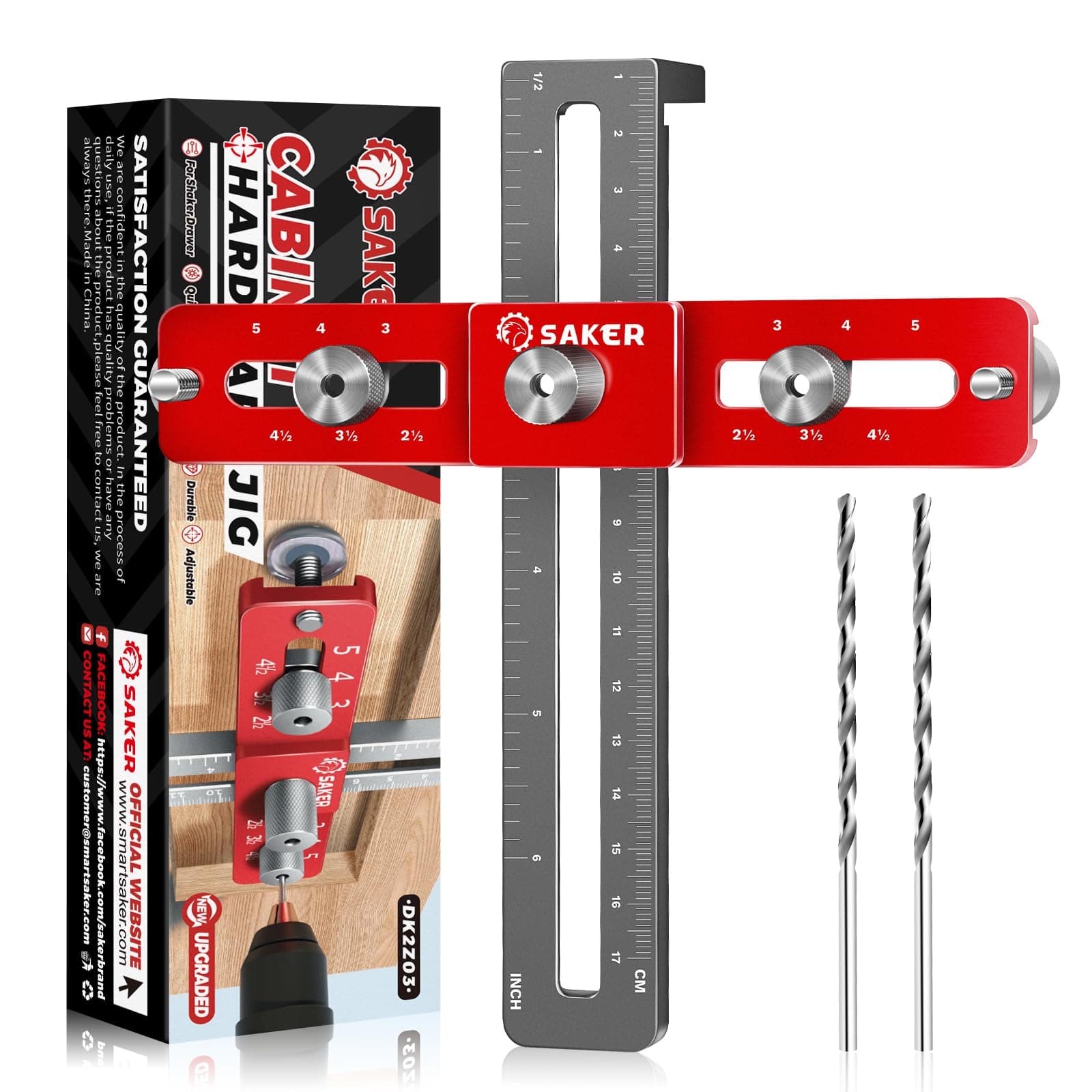 Cabinet Hardware Doweling Jig - Cabinet Handle Template Tool for Knobs and Pull - Adjustable Self Centering Punch Locator Precise Woodworking Drill Guide (5" Jig Saw)