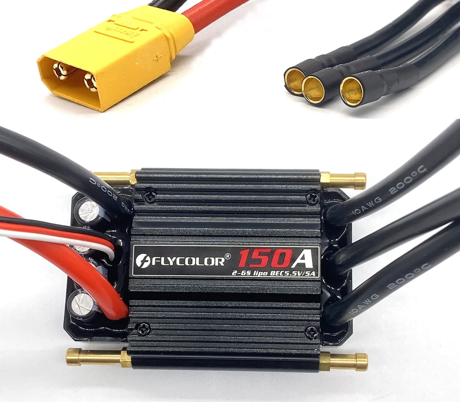 FLYCOLOR 150A ESC 2-6S Waterproof Brushless Electronic Speed Controller with 5.5V/5A BEC and XT90 6.0mm Banana Head Connector for Model Ship RC Boat