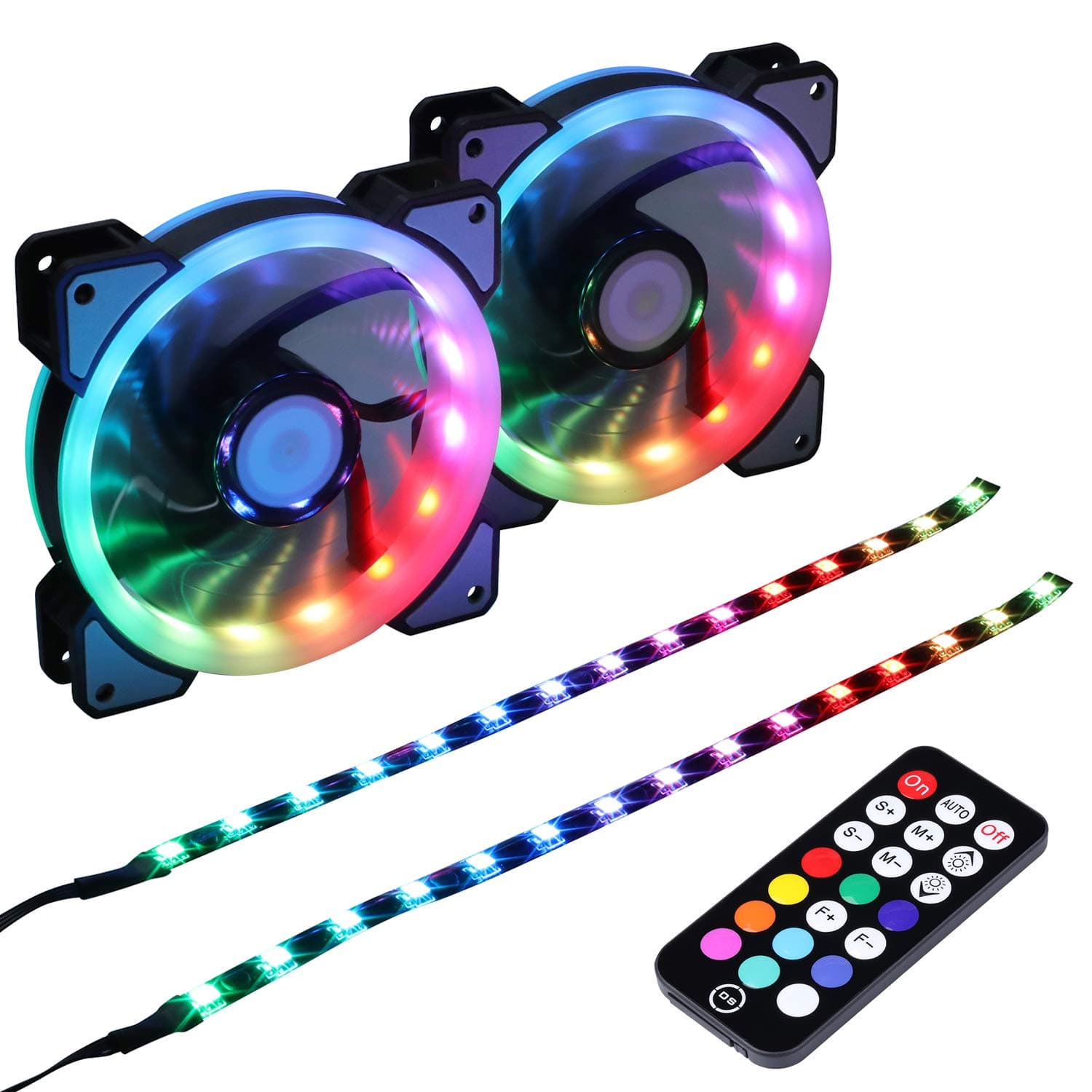 DS Computer Case Cooling Fan for PC Cases, 120MM LED RGB Fan Compatible with ASUS Aura Sync or MSI Mystic Controlfor for Water Cooler System or Radiators (2Pack RGB Fans, A Series)