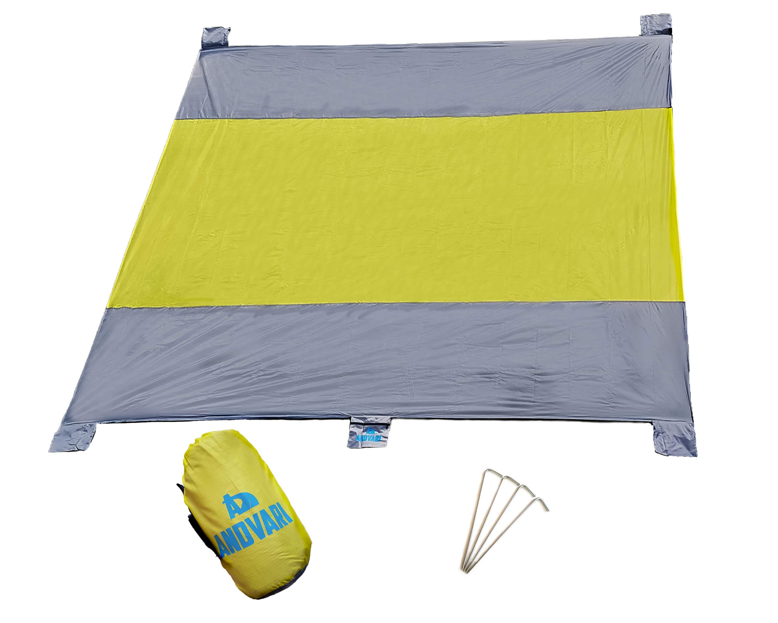 ANDVARI Big Beach Mat Extra Large 300x270cm Compact Strong Ripstop Quick Dry Picnic Sheet – 4 Pegs Plus Sand Anchors. Security Zipped Pocket. Perfect Garden/Camping For Whole family 10’ x 9’