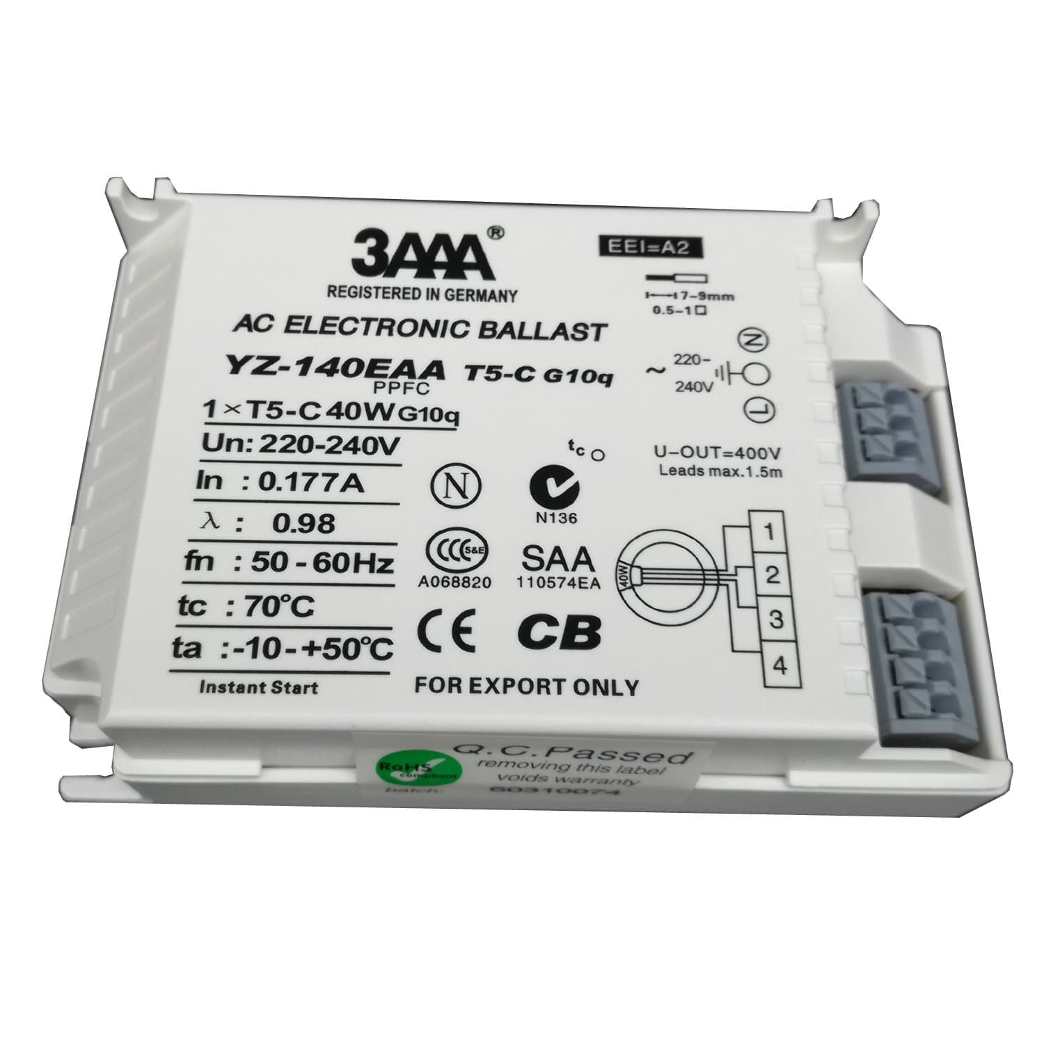 3AAA YZ-140EAA T5-C 40W AC Fluorecent Lamp Electronic Ballast for T5 Ring Lamp Standard Rectifiers, White Color