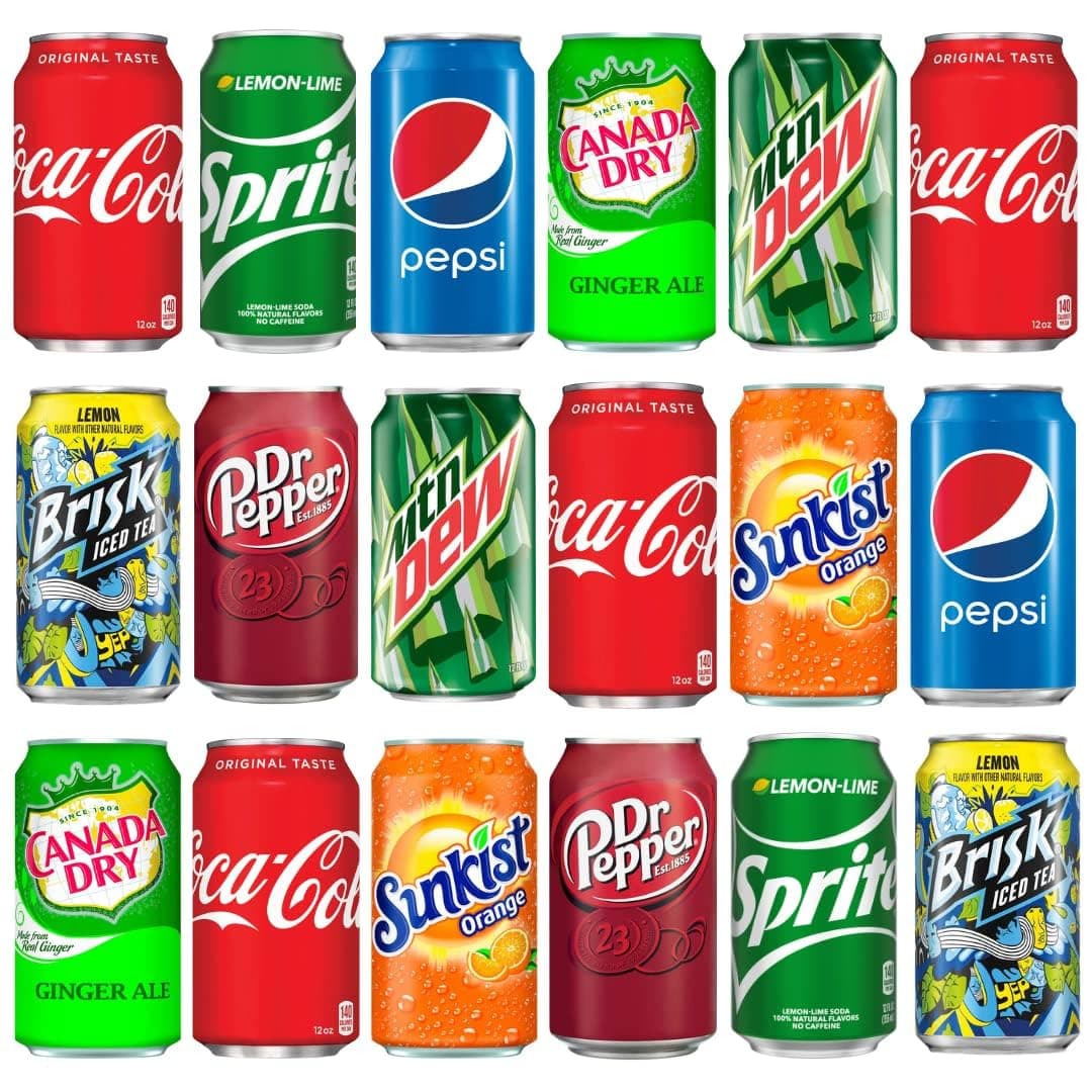 [CAMEO] - Soda Variety Pack | 8 Multi Flavor Soft Drink Bundle | Assortments of Coke, Sprite, Pepsi, Canada Dry Ginger Ale, Mountain Dew, Brisk, Dr. Pepper, Sunkist | Fridge Value Pack! 12oz. (18 Pack)