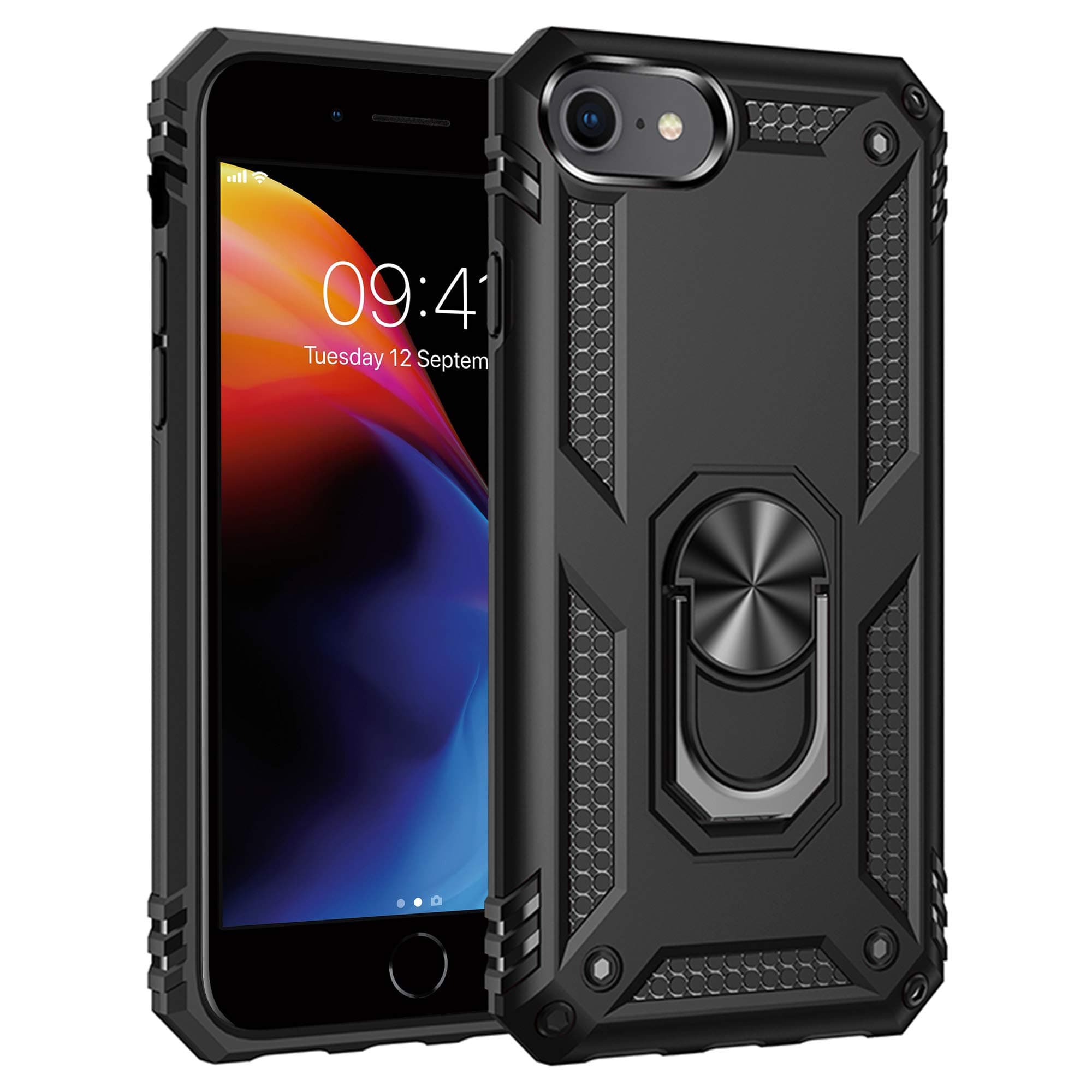 ULAK Case for iPhone SE 3rd generation 2022/iPhone 8/iPhone 7 with Ring Holder, Shockproof Protective Case, Soft TPU Bumper Phone Cover for iPhone SE 2020 / iPhone 8 / iPhone 7 4.7 inch, Black