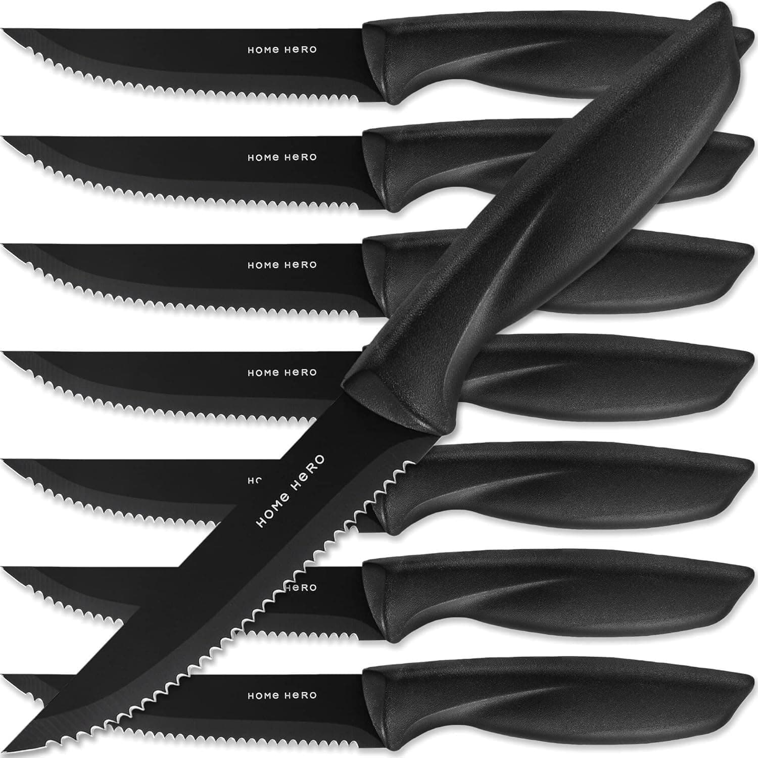 Ultra-Sharp Stainless Steel Kitchen Knife Set - Chef Knives Set (8 pcs Steak Knife Set - Black)
