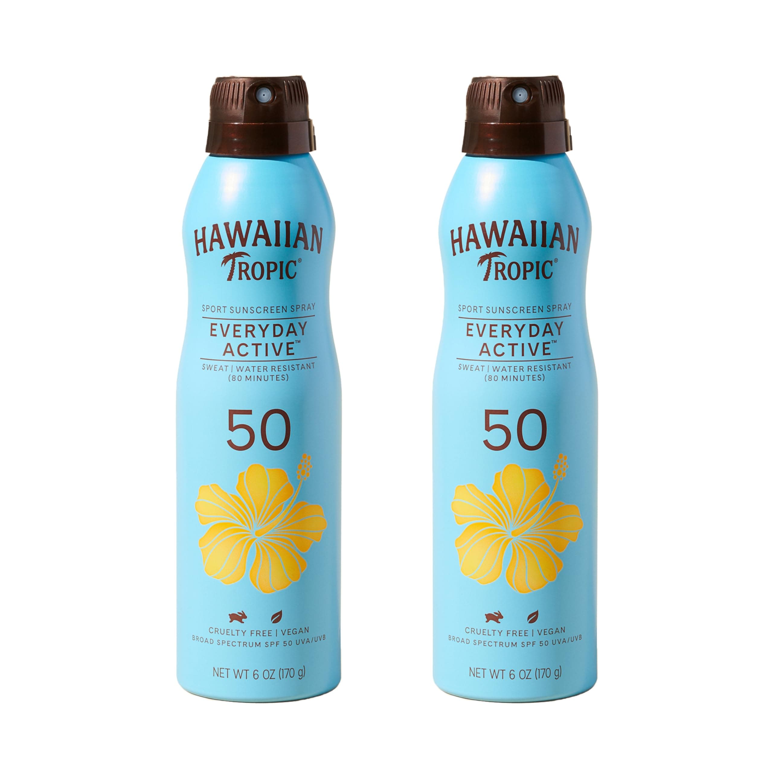 Hawaiian Tropic Everyday Active Spray Sunscreen SPF 50 | Body Sunscreen Spray SPF 50, Sunblock, Oxybenzone Free, 6oz each Twin Pack