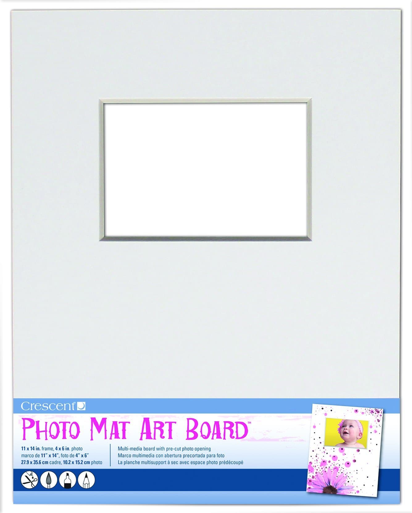 Crescent Cardboard Co Mat Art Board 11 14 1/Pkg-White, Holds 4 x 6-inch Photo