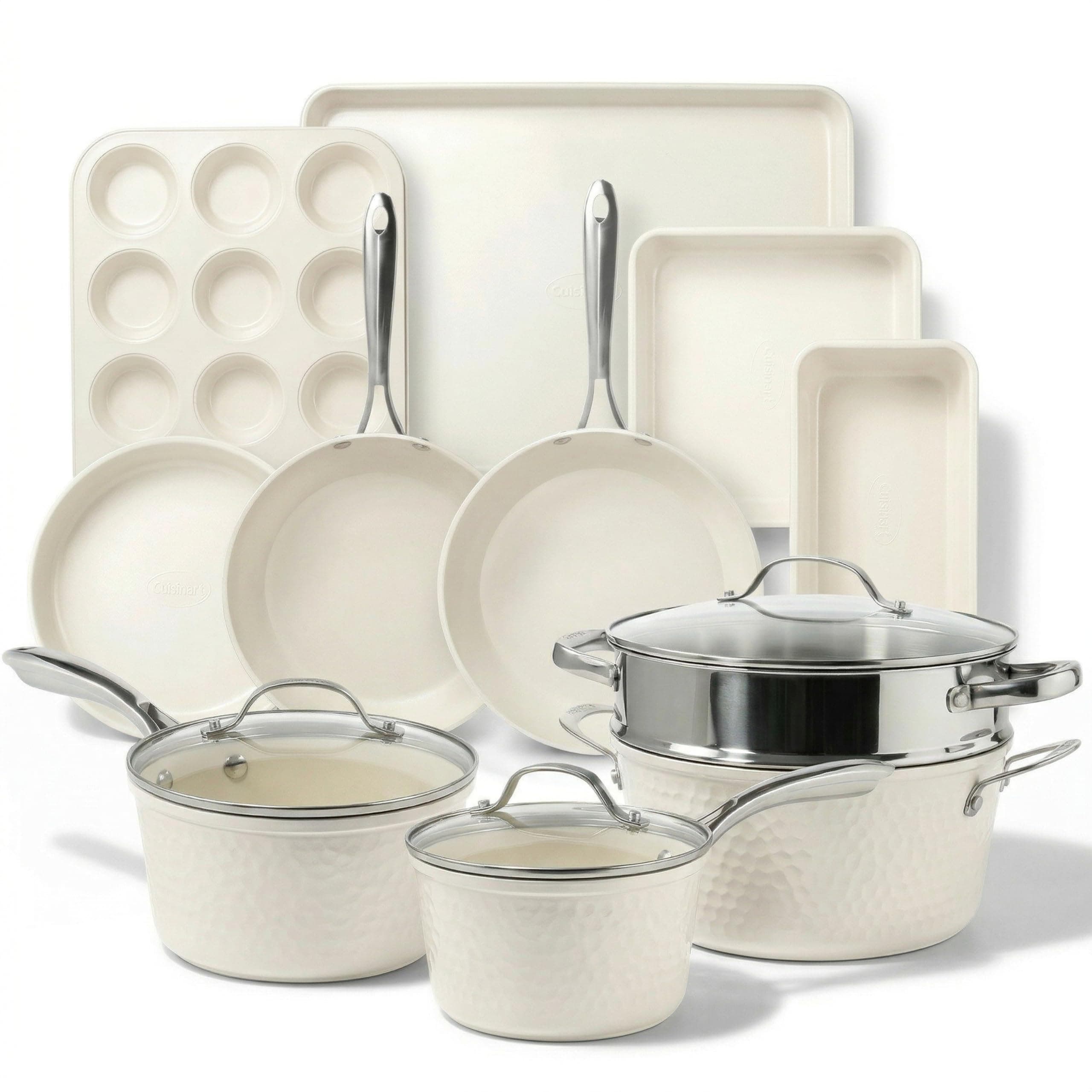 Hammered 15 Pc Pots and Pans Set Nonstick Cookware Set, Ceramic Cookware Set + Bakeware Set, Ceramic Pans for Cooking Non Toxic, Induction Cookware Set for Kitchen, Oven/Dishwasher Safe