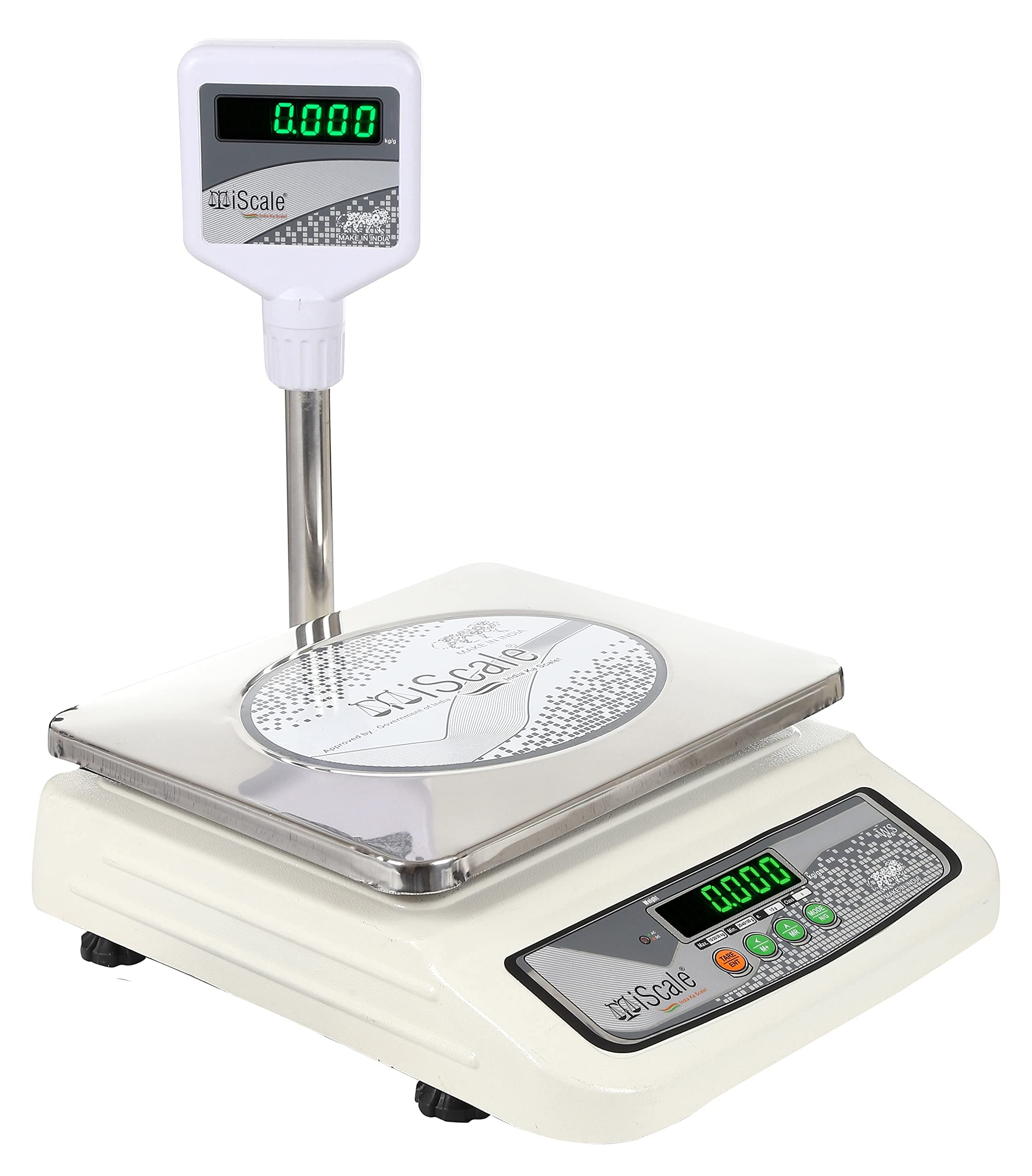iScale i-05: 30kg Digital Chargeable Weighing Machine, Front & Pole Display, Stainless Steel Pan - Ideal for Shop with Certificate