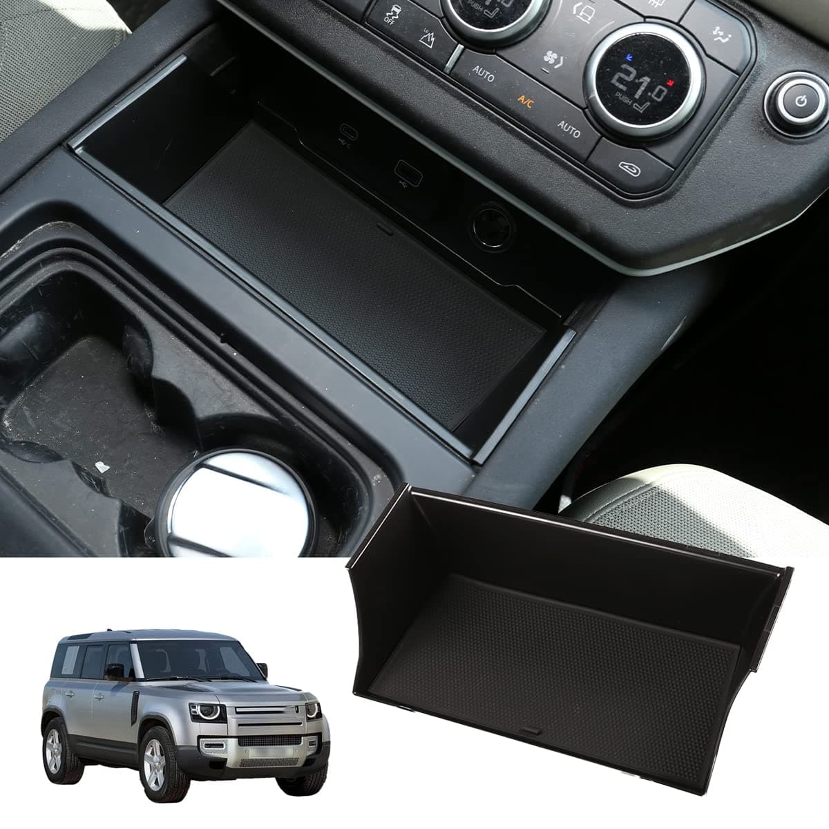 ABS Interior Center Console Box Storage Box Tray Organizer For LR Defender 90 110 2020 2021 2022 2023 2024 Black Car Accessories (Black (Center Console))