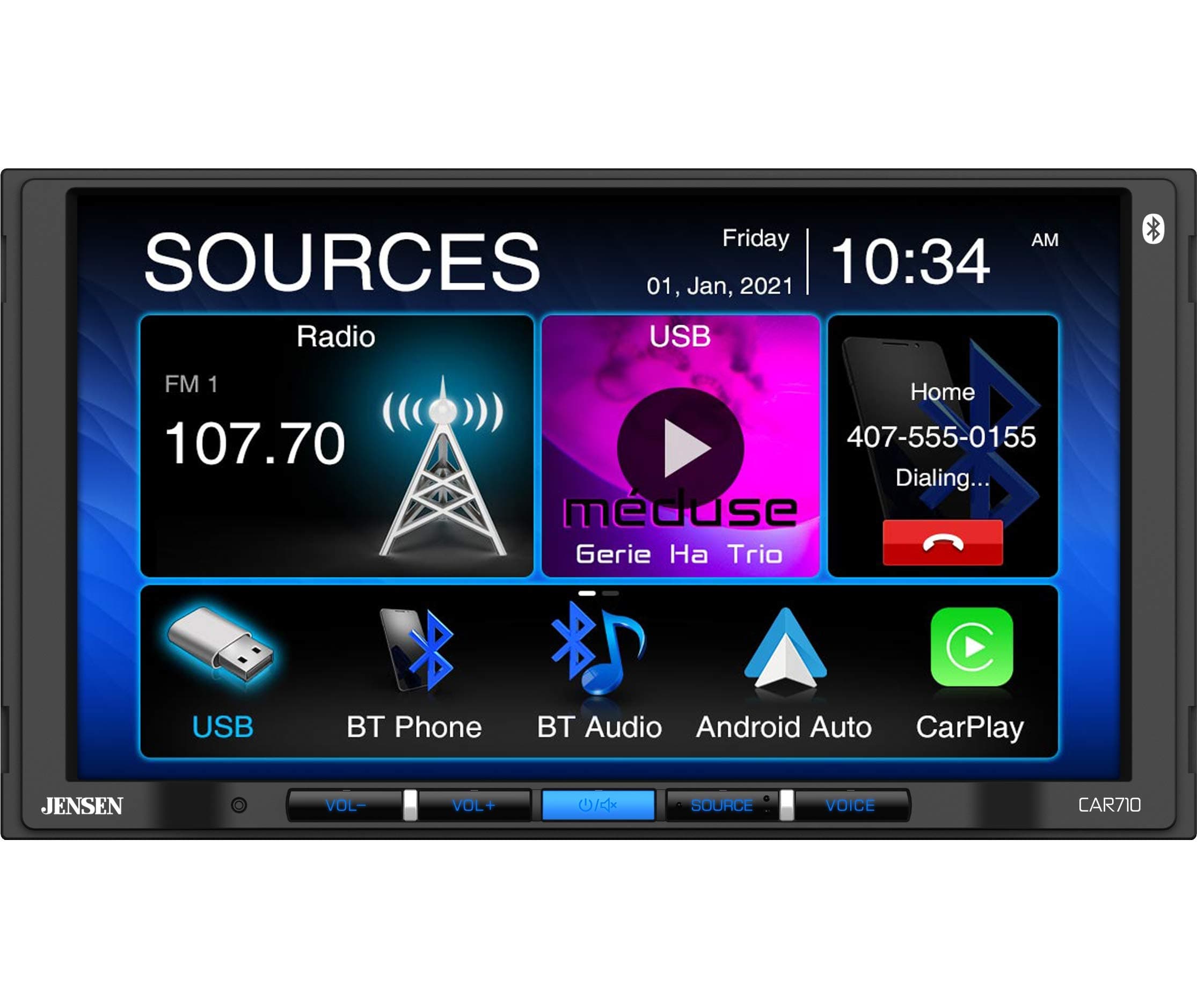 CAR710 7” Mechless Multimedia Receiver with Apple CarPlay l Android Auto l Built-in Bluetooth l 240 Watts MOSFET Power (60W x 4)