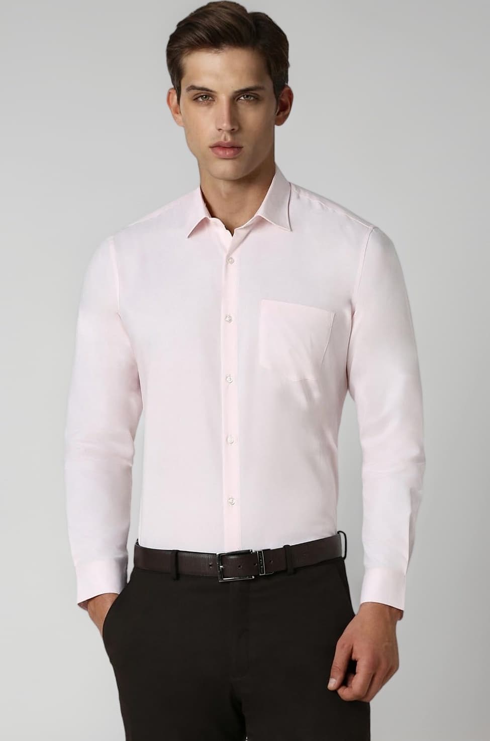 Peter England Men's Everday Regular Fit Solid Shirt | Cotton Rich | 5-Pin Pocketing