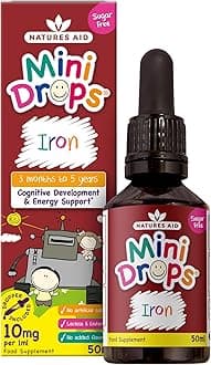 Mini Drops Iron for Kids 50ml – Supports Cognitive Development & Energy – Gluten & Sugar Free Vegan Non-GMO – Natural Supplement for Babies & Children Age 0-5 Years Old - Dropper Included