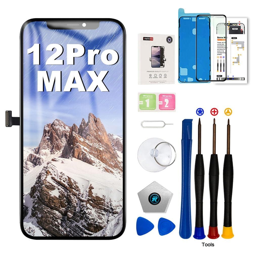 EFAITHFIX for iPhone 12 PRO MAX LCD Screen Replacement 6.7 Inch Assembly LCD Display 3D Touch Screen Digitizer with Repair Tools for A2342, A2410, A2412, A2411 with Waterproof Adhesive Tempered Glass
