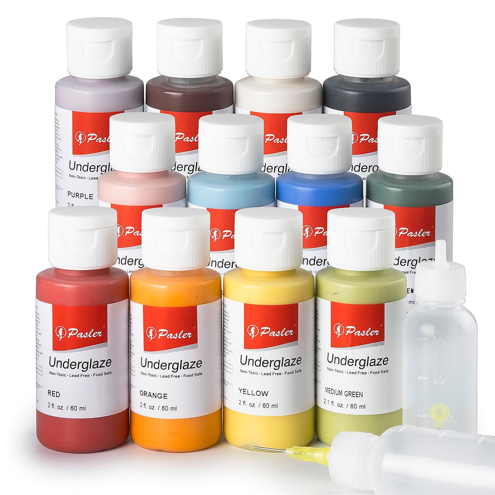 Underglaze Set - 2 fl oz/60 ml, Concentrated Opaque Liquid Underglaze for pottery bisque, Set of 12 Colors