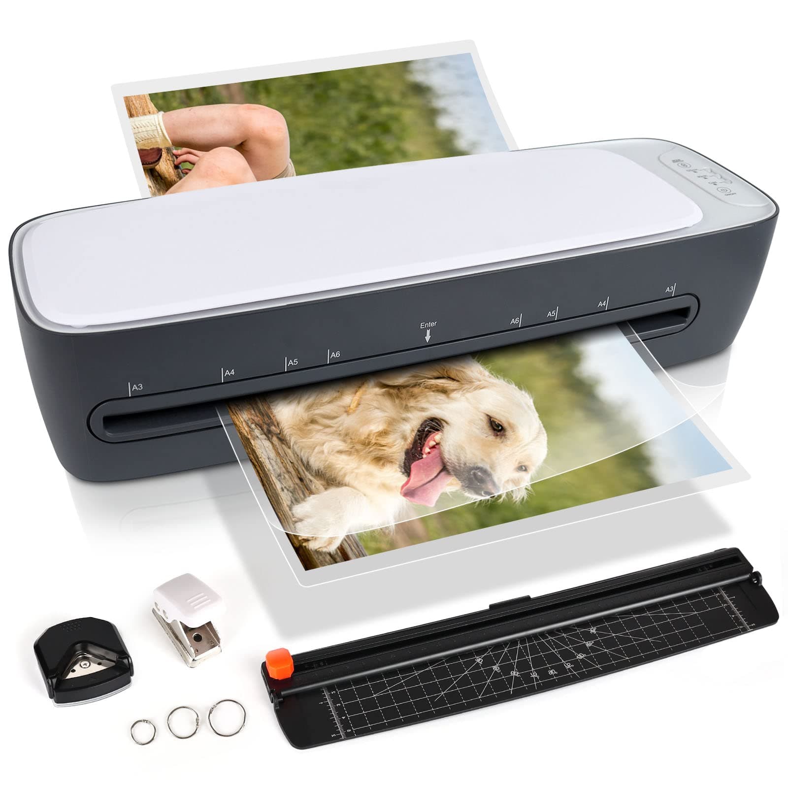 13 Inch A3 Laminator Machine, 9 in 1 Desktop Thermal Never Jam With 40 Pouches, Paper Trimmer and Corner Rounder, 1Min Fast Warm-Up for Home Office School Use, Grey