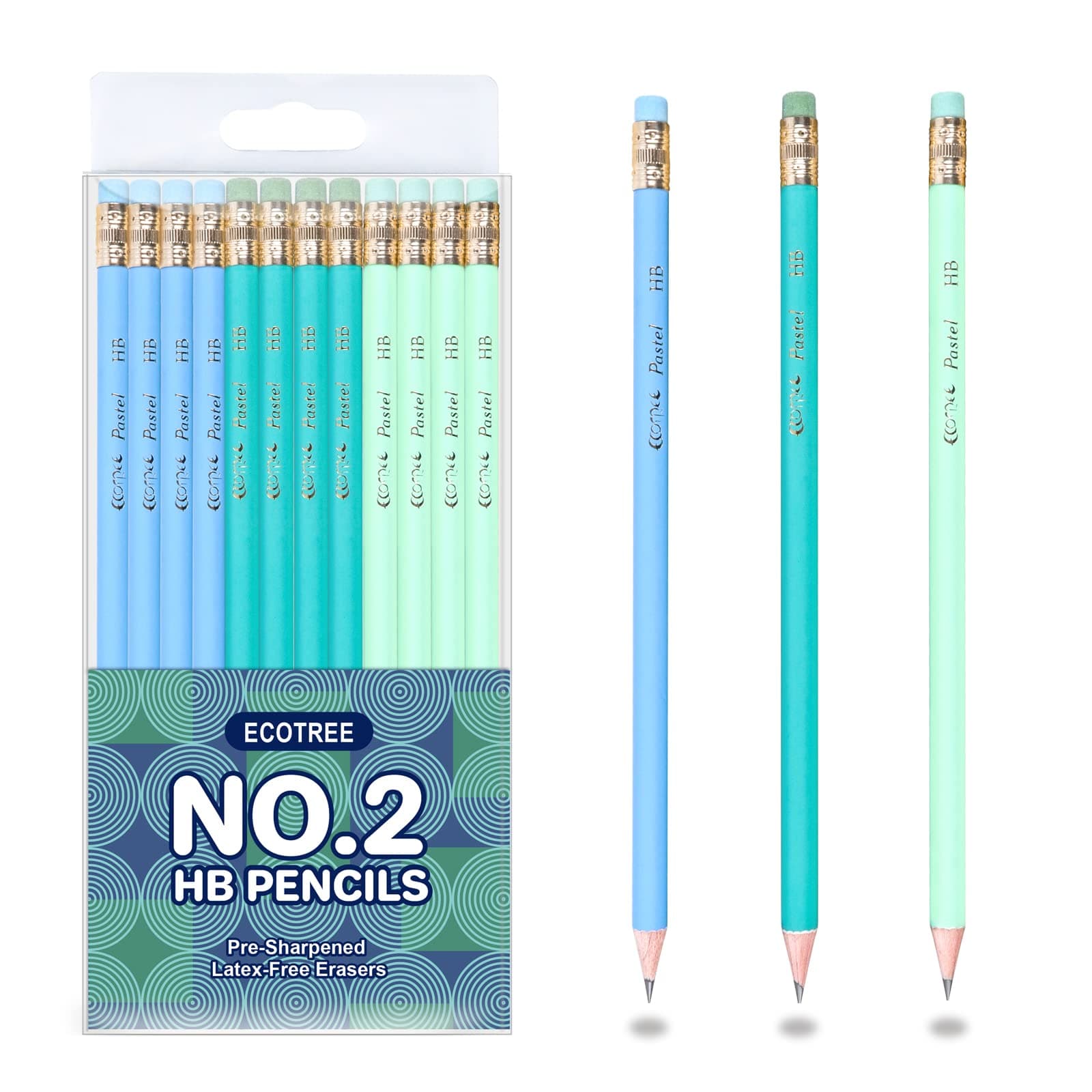 ECOTREE Pencils #2 HB, Pre-sharpened Pencils with Eraser Cute Pencils for Kids, School, Office, Stocking Stuffers for Kids, Christmas Gifts, 12 Pack