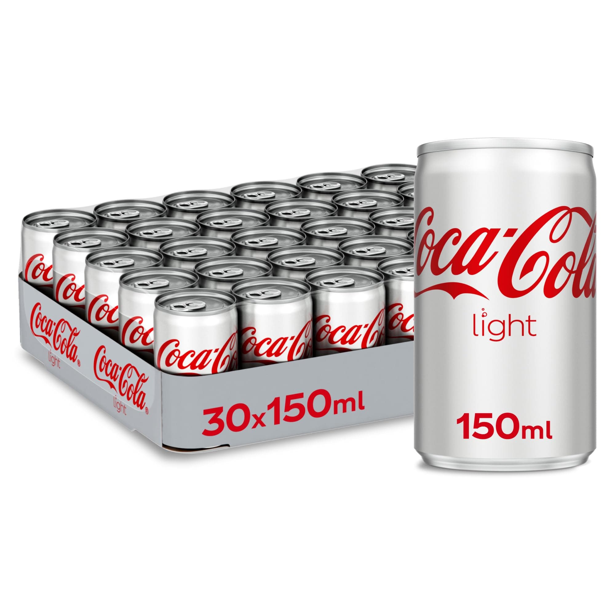 Coca-Cola Light, Pack of 30 Cans x150ml, Same Coca Cola Taste with no Sugar and Lighter Taste, Crisp Coke Light Soft Drinks