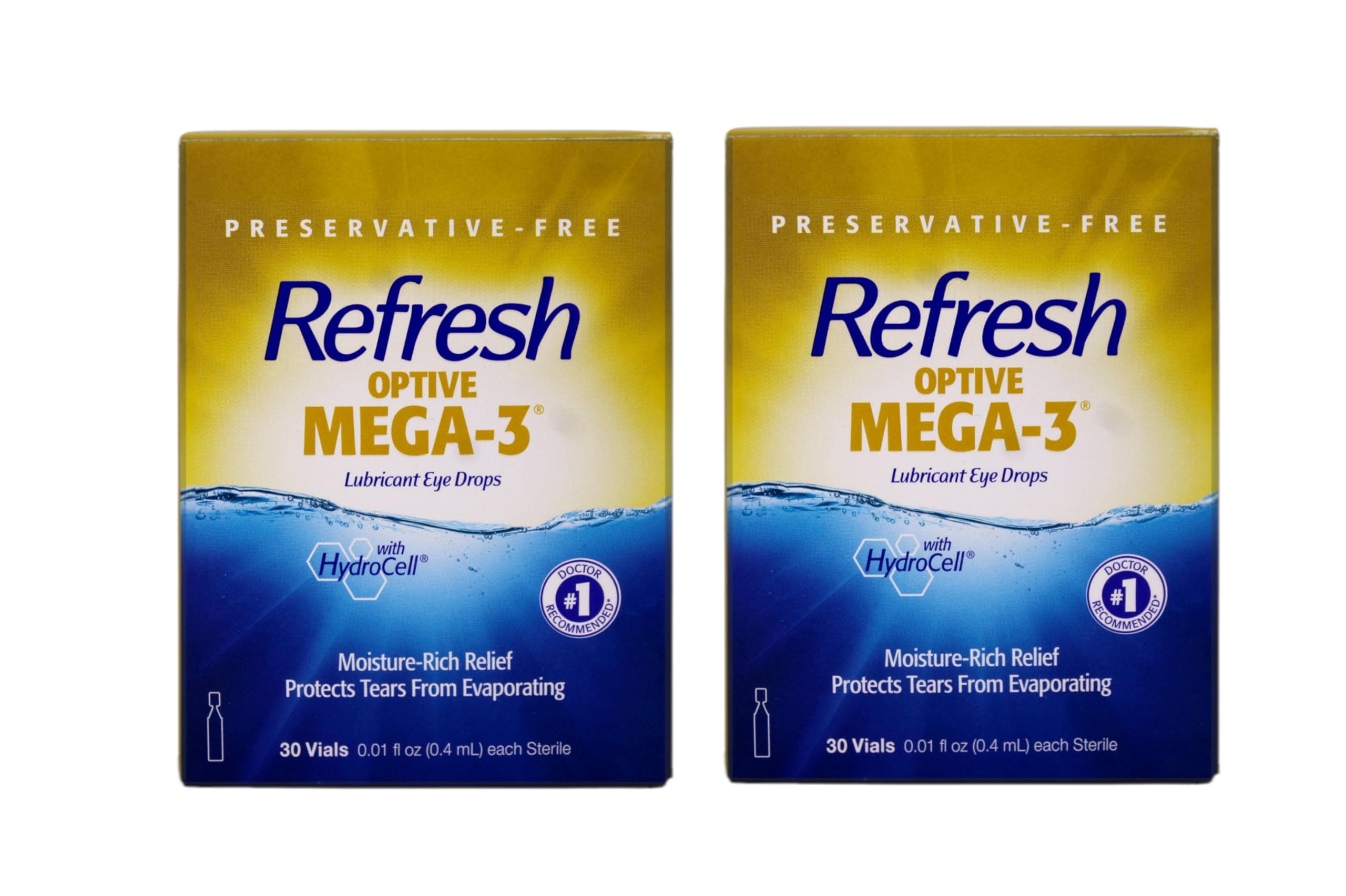 Refresh Optive Mega-3 Preservative-Free Lubricant Eye Drops, 0.01 Fluid Ounce Vials - 30 Count (Pack of 2)