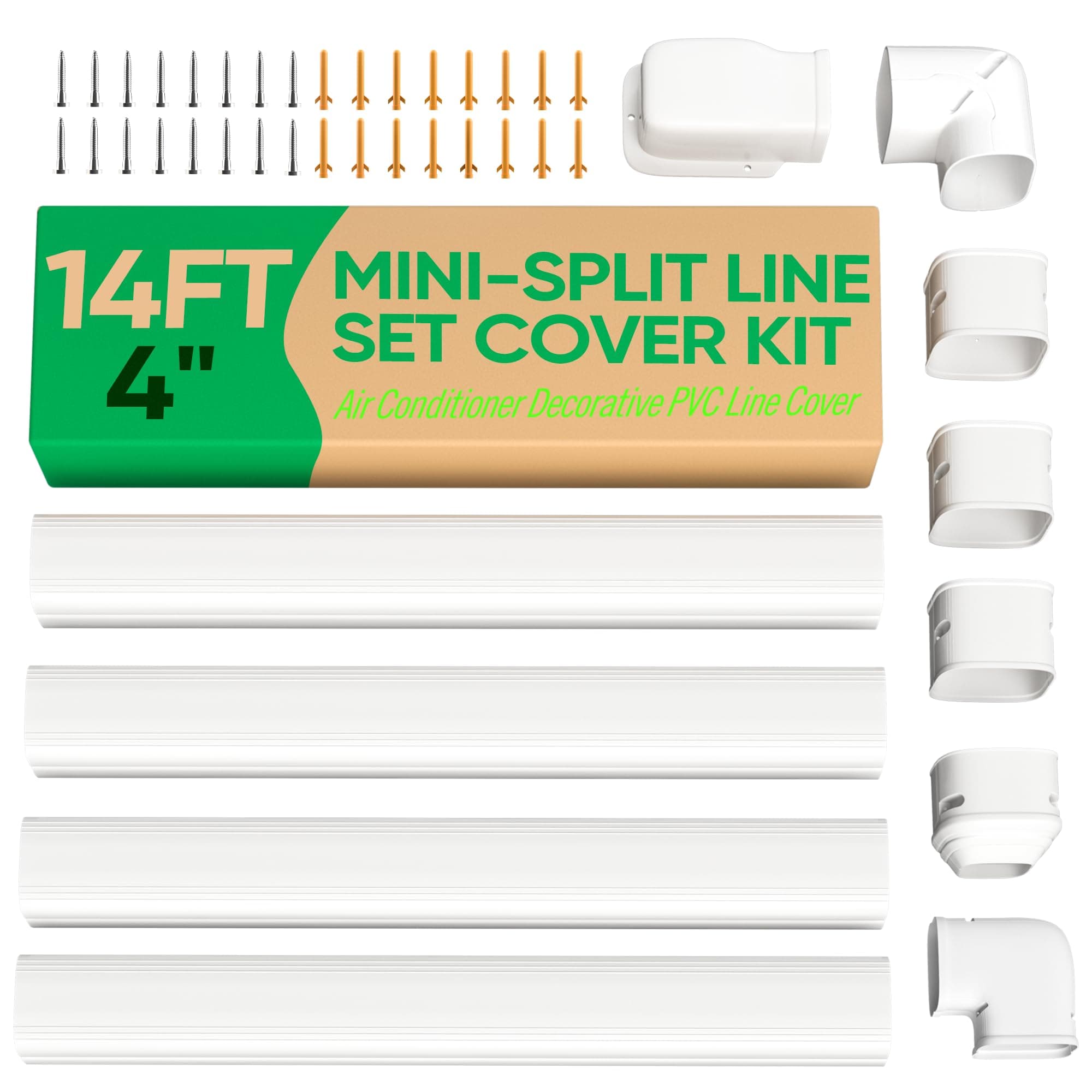 4" 14Ft Mini Split Line Set Cover Kit PVC Decorative Pump Covers AC Line Cover for Outside Units Air Conditioners & Heat Pump