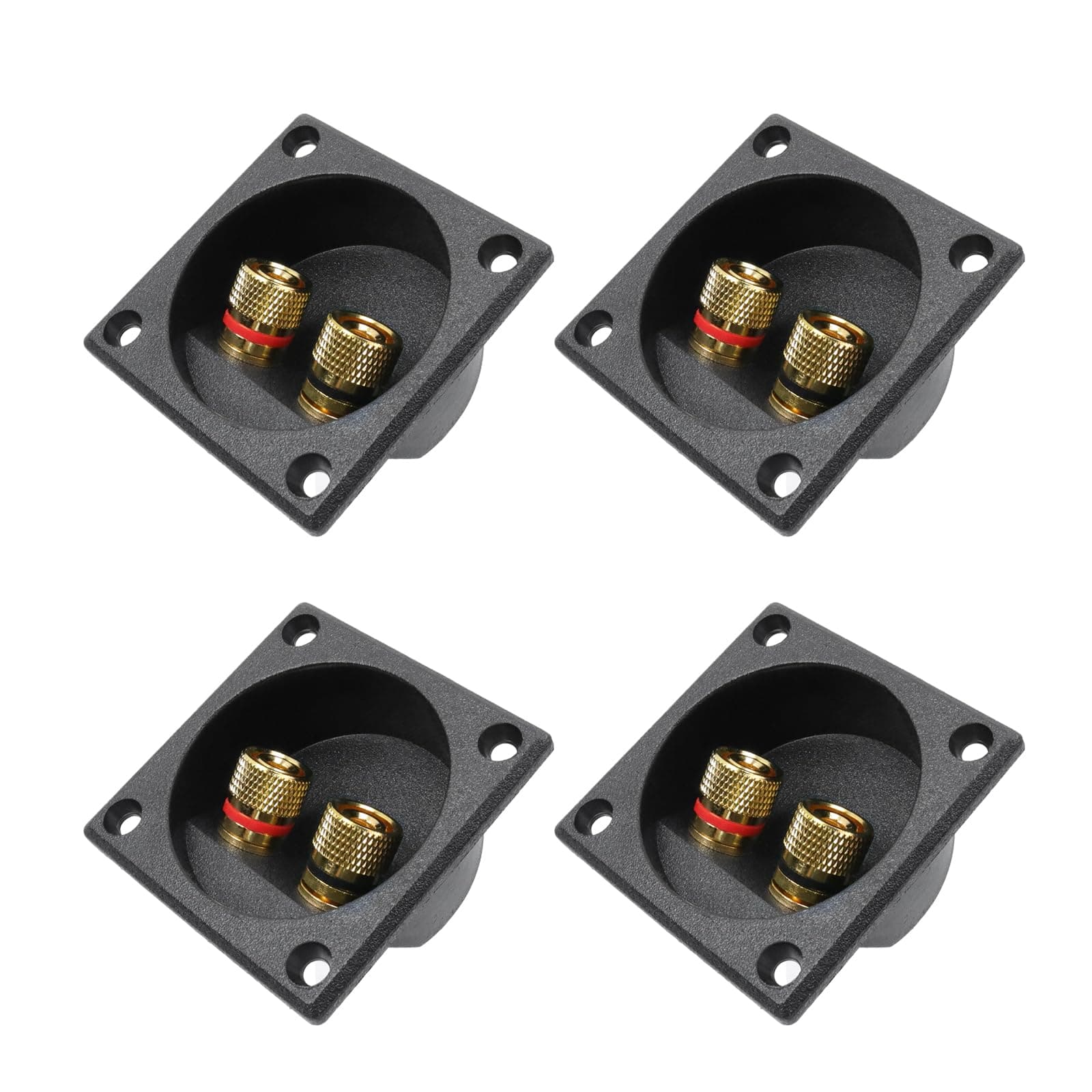 T Tulead Speaker Terminal Cup Wire Connector Cup Square Speaker Cup 2 Way Spring Loaded Jack Pack of 4 with Mounting Screws