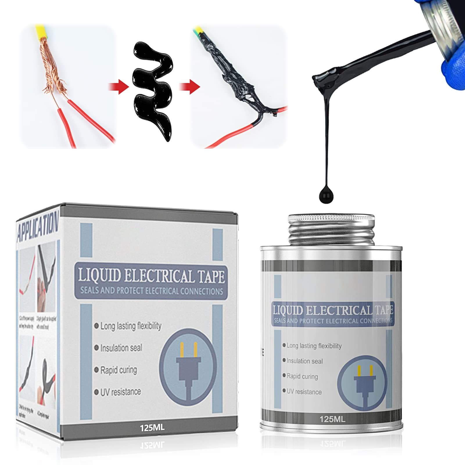 125ml Liquid Electrical Tape, Liquid Insulating Rubber Coat,Black Liquid Insulation Glue, Waterproof Insulating Glue,Electric Liquid Tape, Cable Repair Paste, Waterproof Fast Dry Tape (Black)