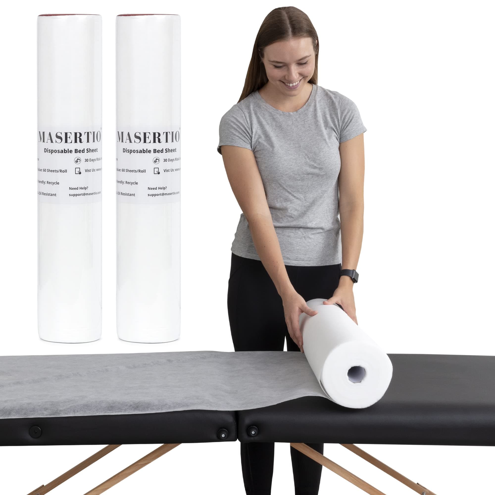 Disposable Massage Bed Cover - 60 Sheets Per Roll, Non-woven Polypropylene Material - Ideal for Spa, Massage, Tattoo, Waxing Table - No Crinkle Rectangular Sheets - 31.5 x 71 Inches (2 Rolls)