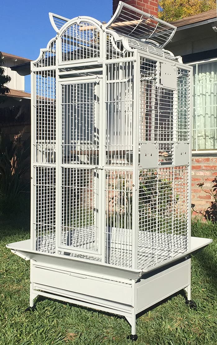 Large Elegant Wrought Iron Open/Close Dome Play Top Bird Parrot Cage, Include Metal Seed Guard Solid Metal Feeder Breeder Nest Door