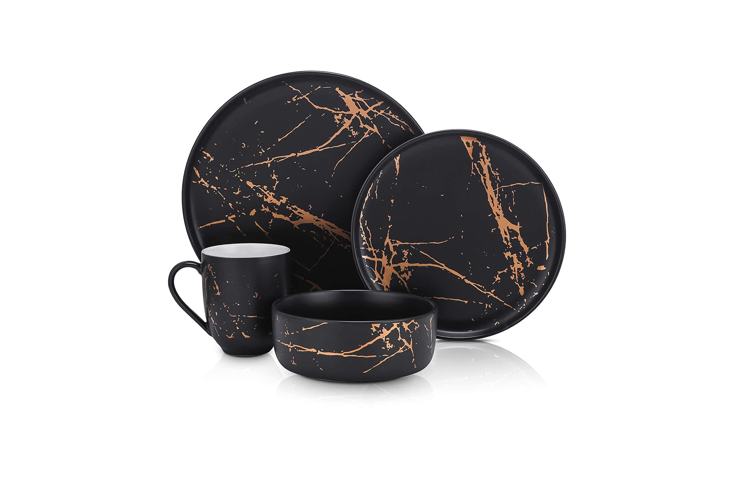 Stone Lain Modern Splash Exquisite Fine China Dinnerware Set, 32 Piece - Service for 8, Black & Gold