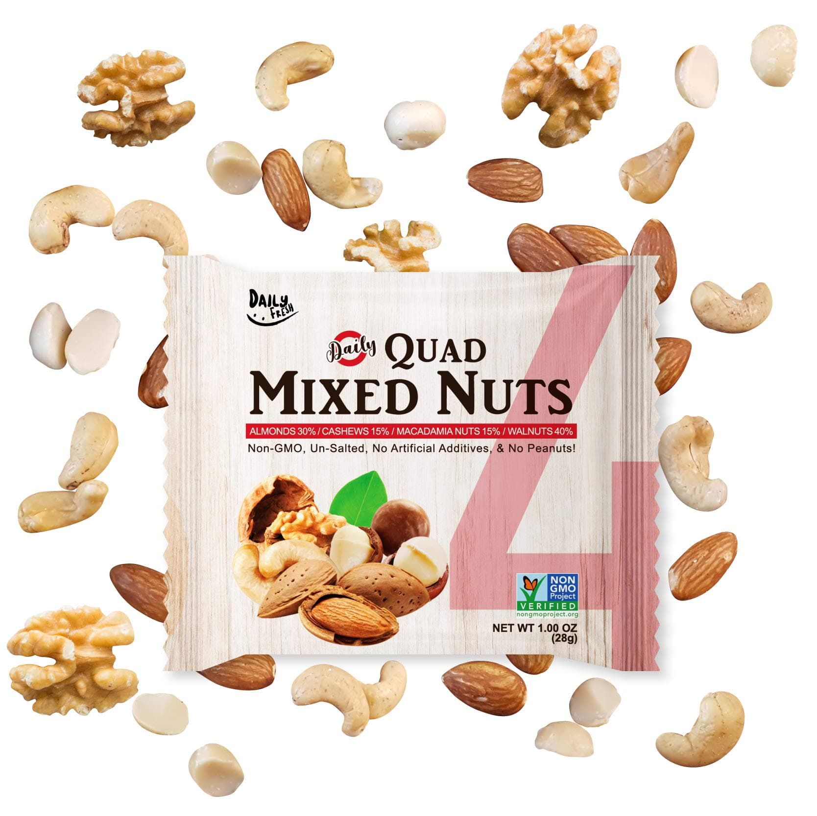 Daily Fresh Quad Premium Mix (Mixed Nuts, 24 Pack), 1 Ounce (Pack of 24)