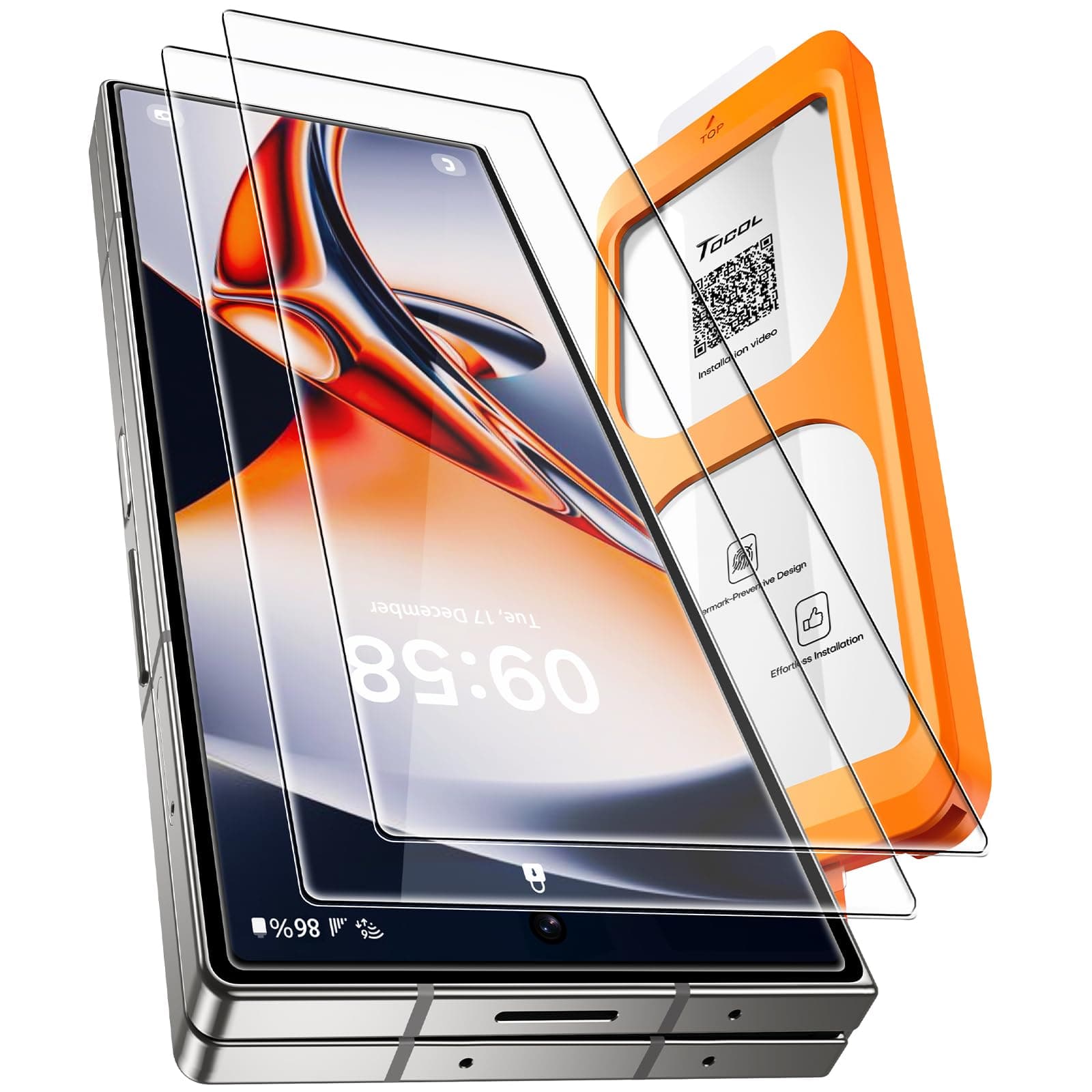 TOCOL for Samsung Galaxy Z Fold 7 Screen Protector [9H Hardness] [Military Grade Shatterproof] HD Tempered Glass 2 Pack