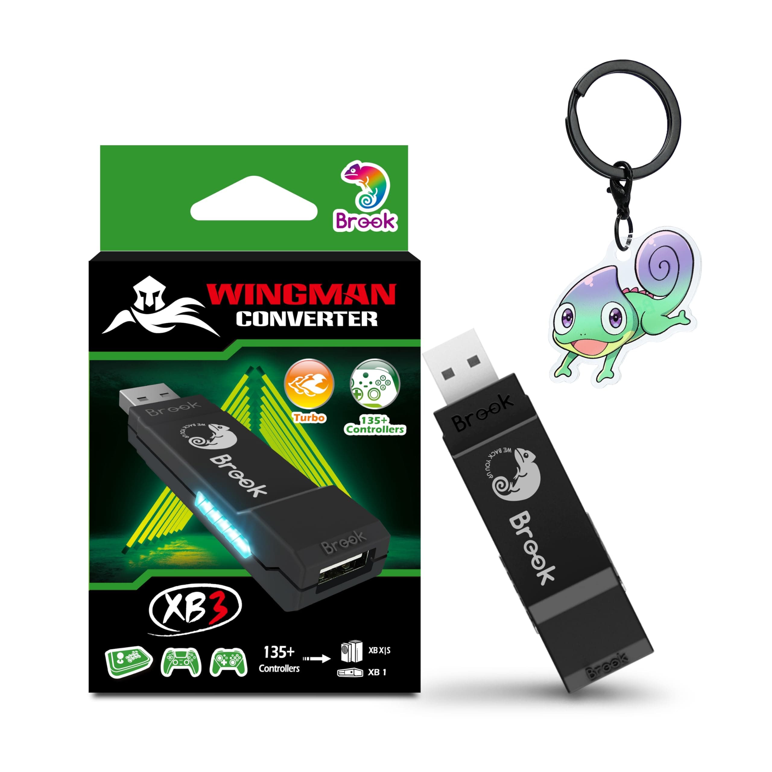 Brook Wingman XB 3 Converter – Use PS5, PS4, Switch Pro, and Other Controllers on Xbox Series X/S & Xbox One – Supports Wireless, Turbo, Remap – Includes Keychain