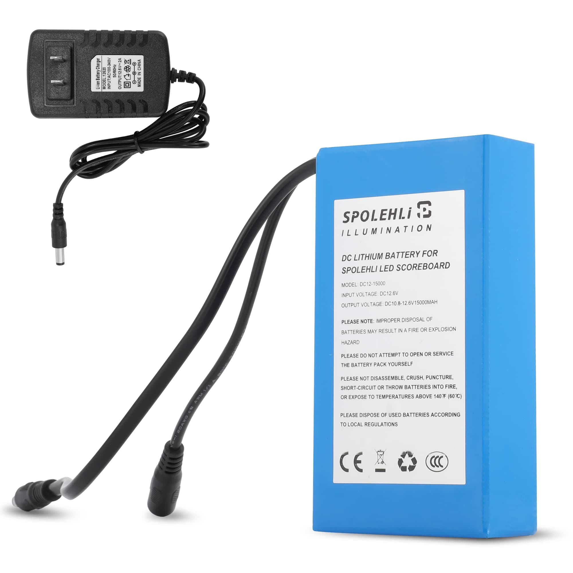 Spolehli DC Lithium Battery 12v External Battery Accessory LED Scoreboard Basketball Scoreboard 14s/24s Shot Portable Tabletop Scoreboard Digital Scoreboard