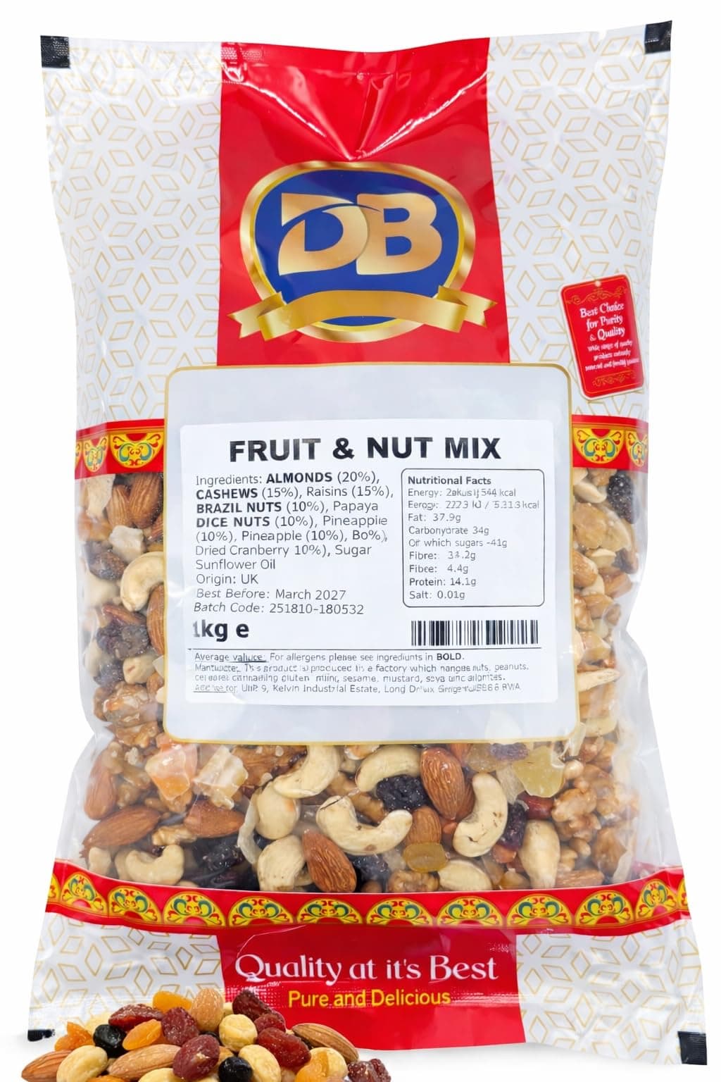 Fruit and Nut Mix 1kg, Premium Quality Unsalted Mixed Nuts and Dried Fruits, Suitable for Vegetarian Diets