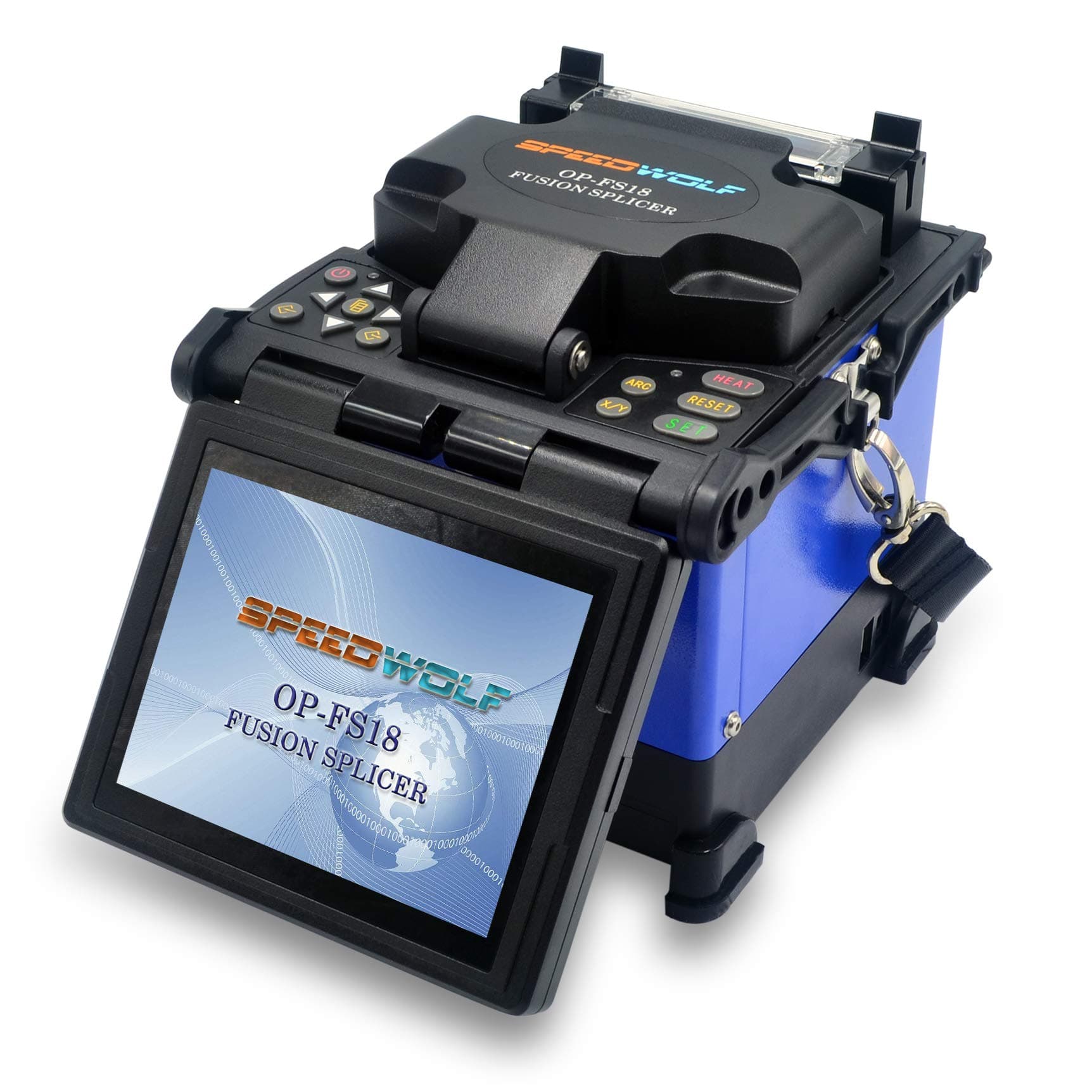 SPEEDWOLF 5" LCD Core to Core Alignment Automatic Focus Optical Fiber Fusion Splicer Portable FTTH Optic Fiber Splicing Machine for SM/MM/DSF/NZDSF/ED Fibers with Fiber Cleaver and 6xElectrodes