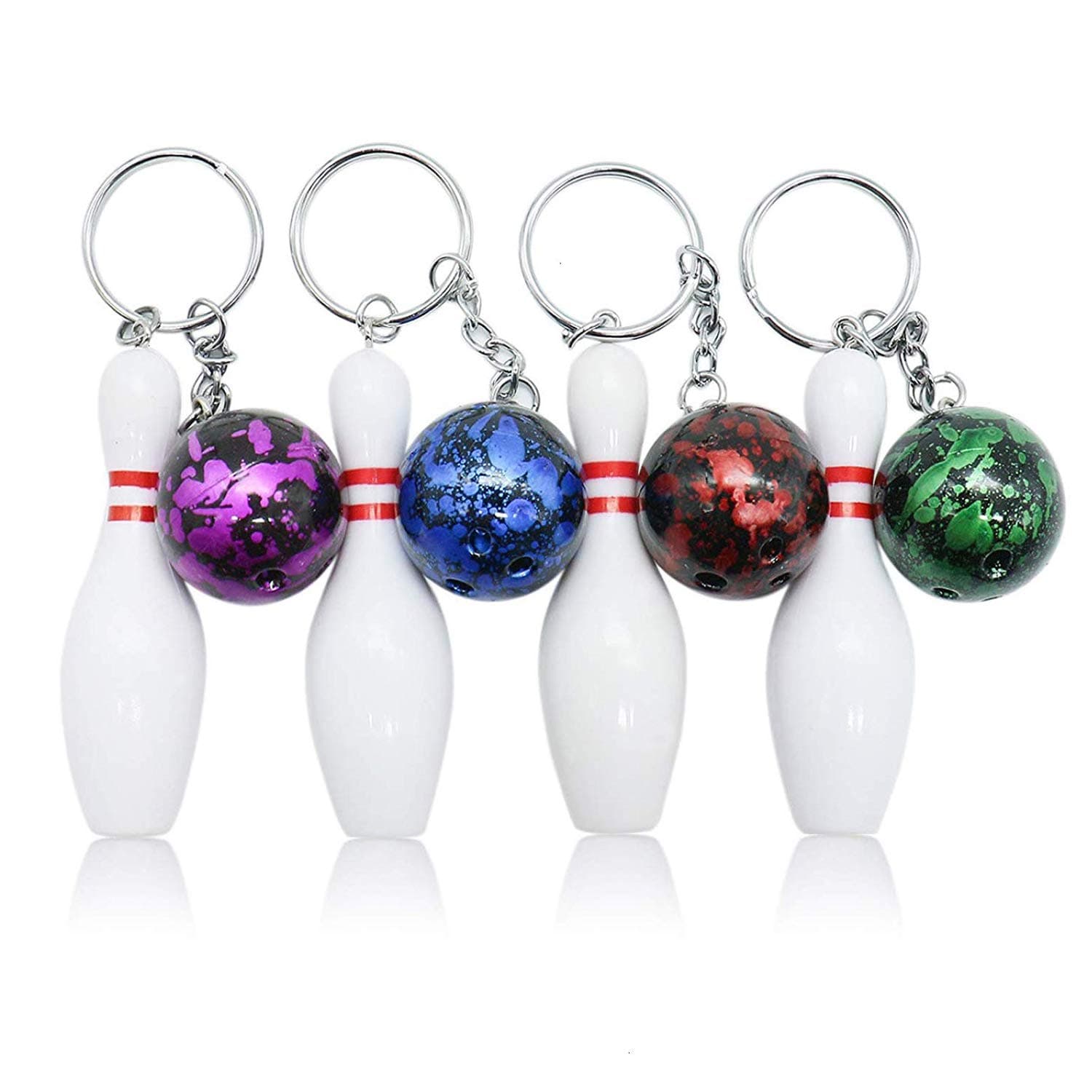4 PCS Bowling Pin Keychains, Simulation Mini Personality Bowling Ball Keyring Key Holder for Promotion, Gift, Bowling Party Favors