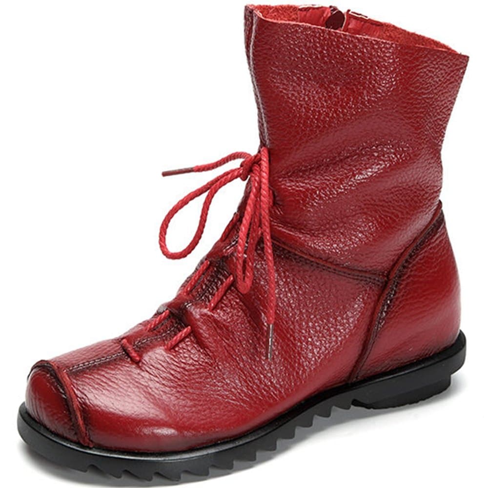 Women's Leather Casual Soft Flat Boots