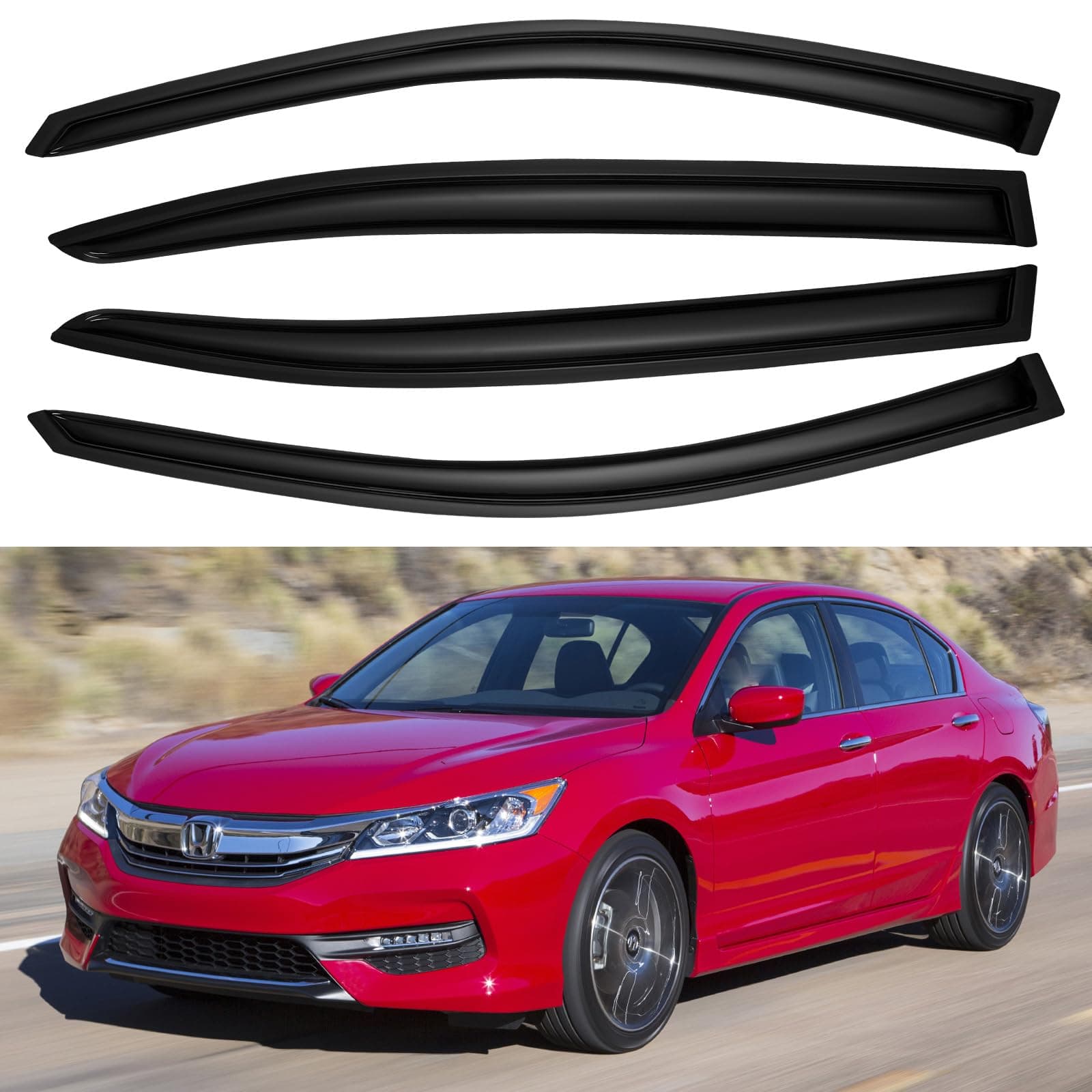 YQAUTEC Window Visors Rain Guards Shield for 2008-2017 Honda Accord, Window Wind Deflectors Vent Shades for 08-17 Accord 4Door Sedan