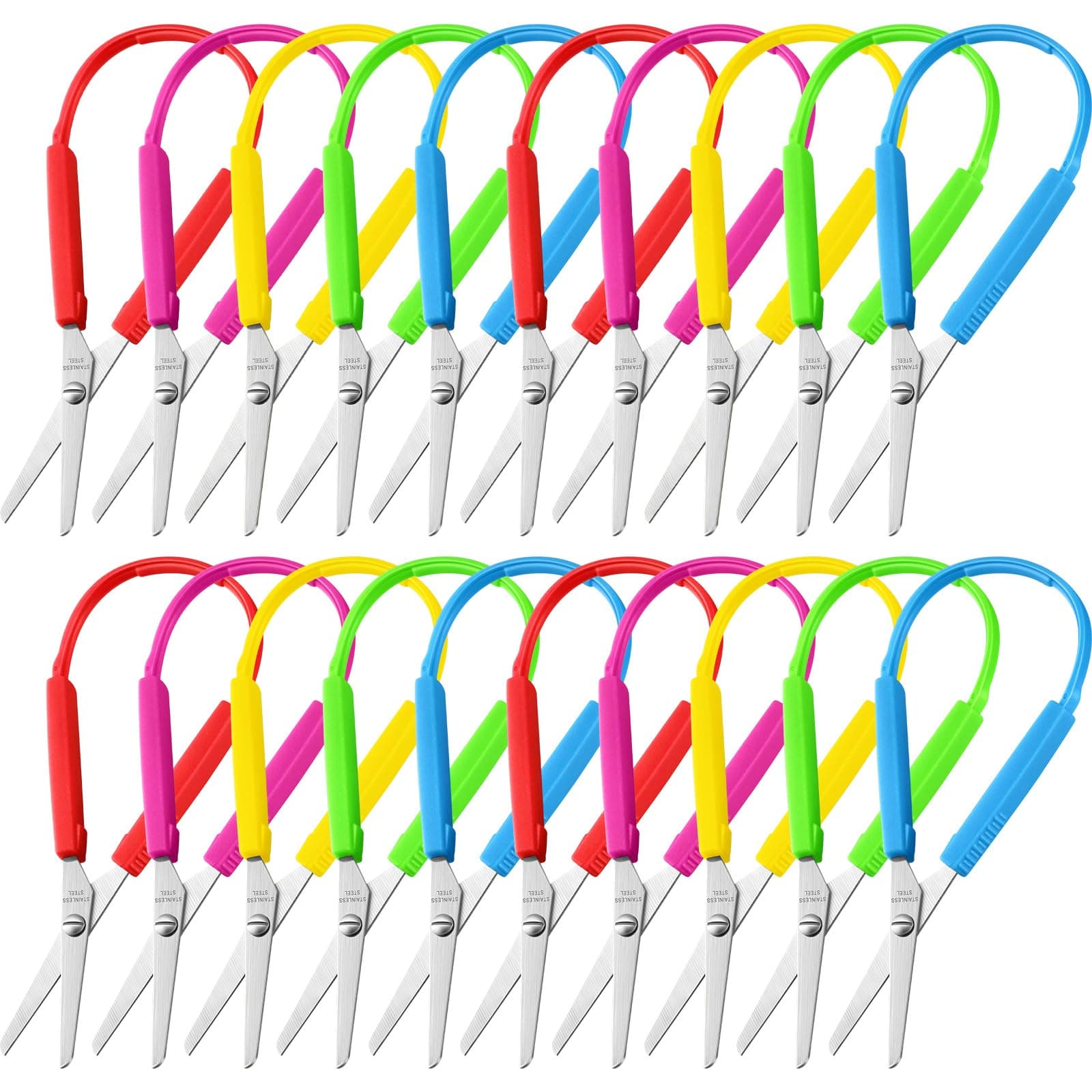 24 Pieces Mini Loop Scissors Colorful Grip Scissors Safety Kids Scissors 5.5in Adaptive Scissors for Kids Special Needs Scissors,Left Handed Scissors for Toddler Loop Handle Self Opening Scissors