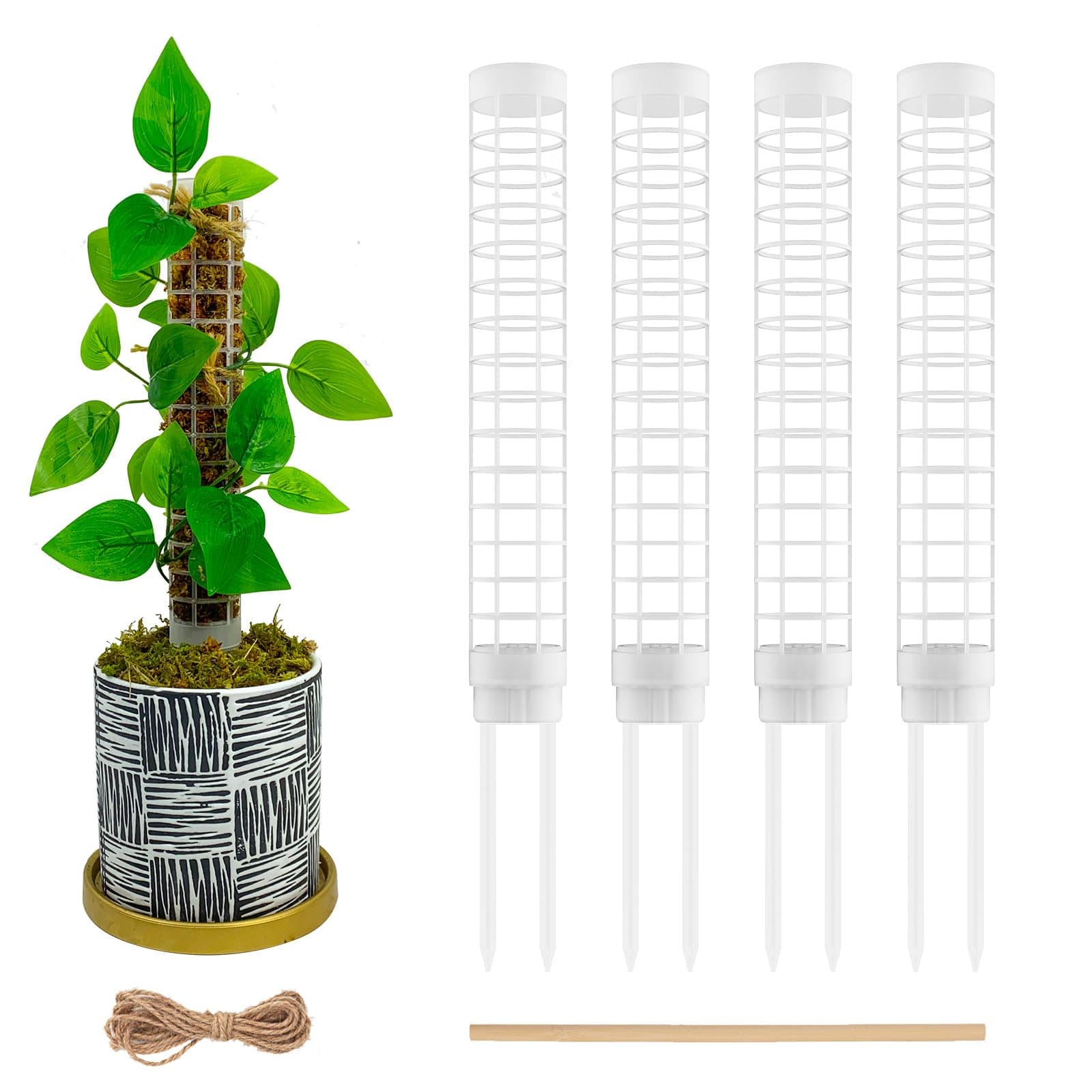 Small Plastic Moss Pole for Monstera and Climbing Plants-Mighty Plant Support (White,4)