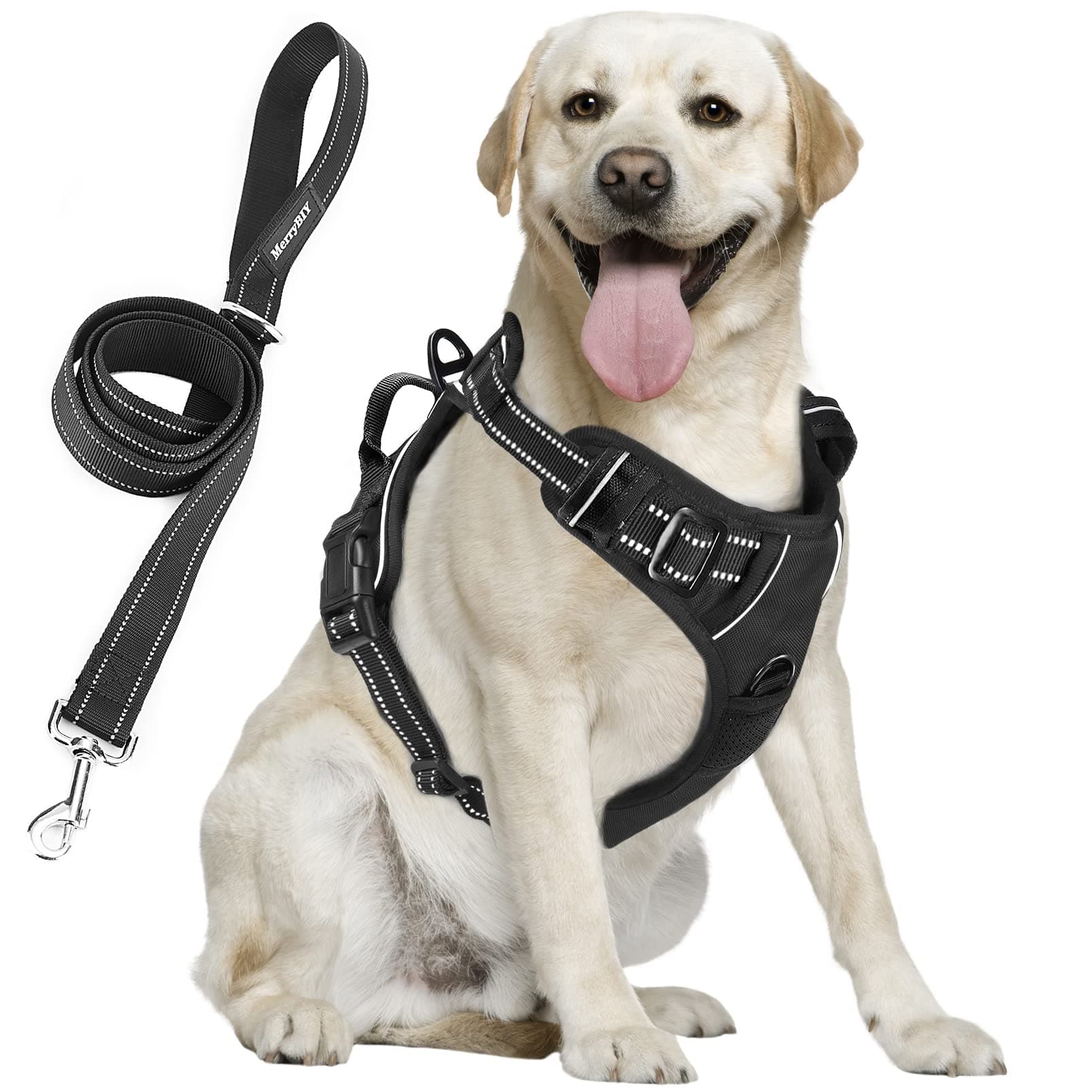 MerryBIY Dog Harness, No Pull Dog Harness Reflective Adjustable Vest with Handle& Front and Back Lead Attachments Padded Puppy Pet Outdoor Chest Harness for Small Medium Large Dogs Training Walking