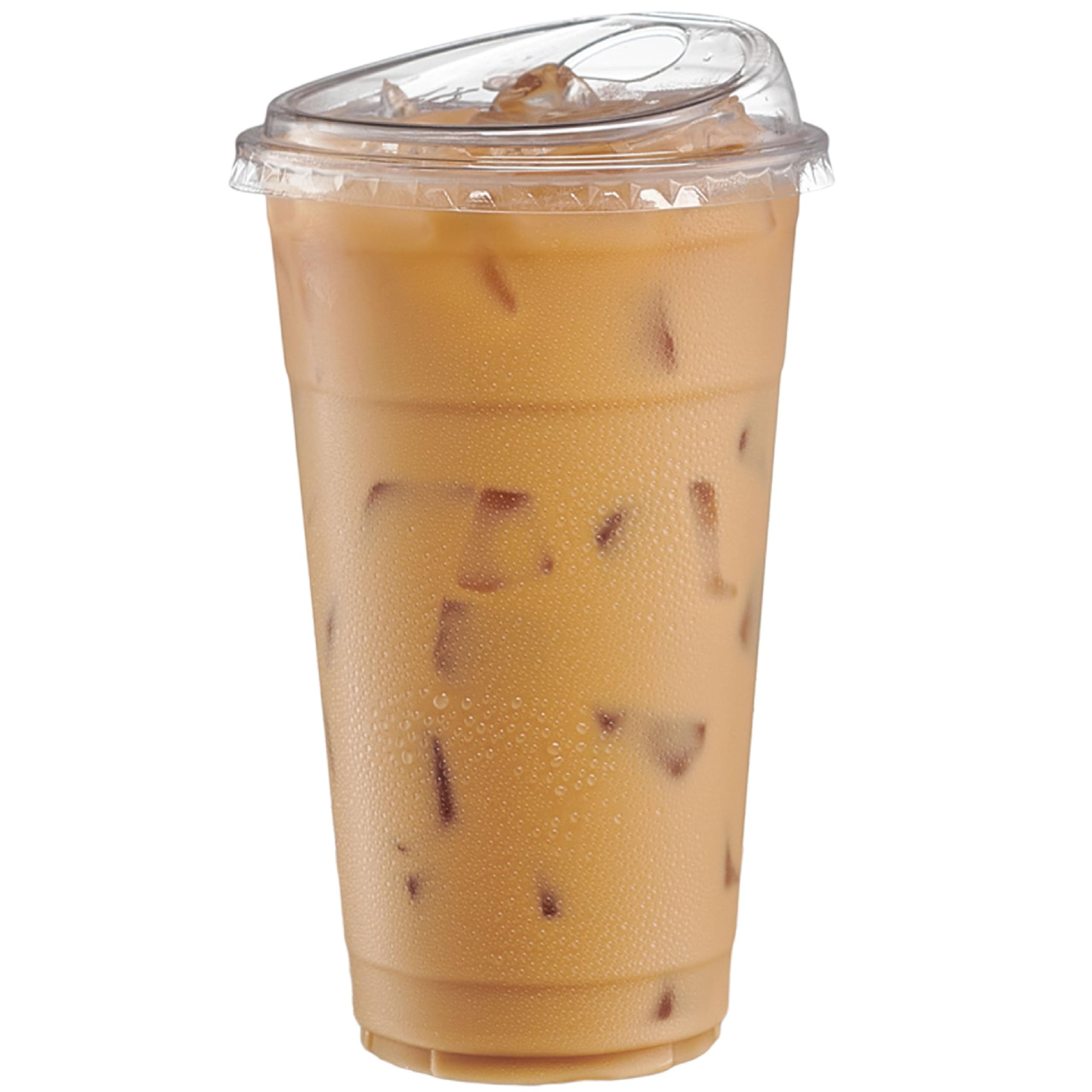 GUSTO Clear Plastic Cups with Lids [24 oz - 50 Count - Disposable Iced Coffee Drink Cups with Strawless Sip Lids for Smoothies, Juices, and More - Formerly Comfy Package