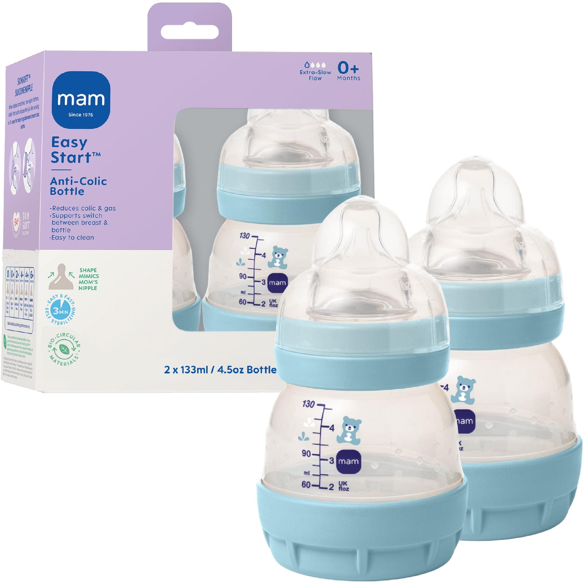 4.5oz Easy Start Bottle, Boy, 2pk