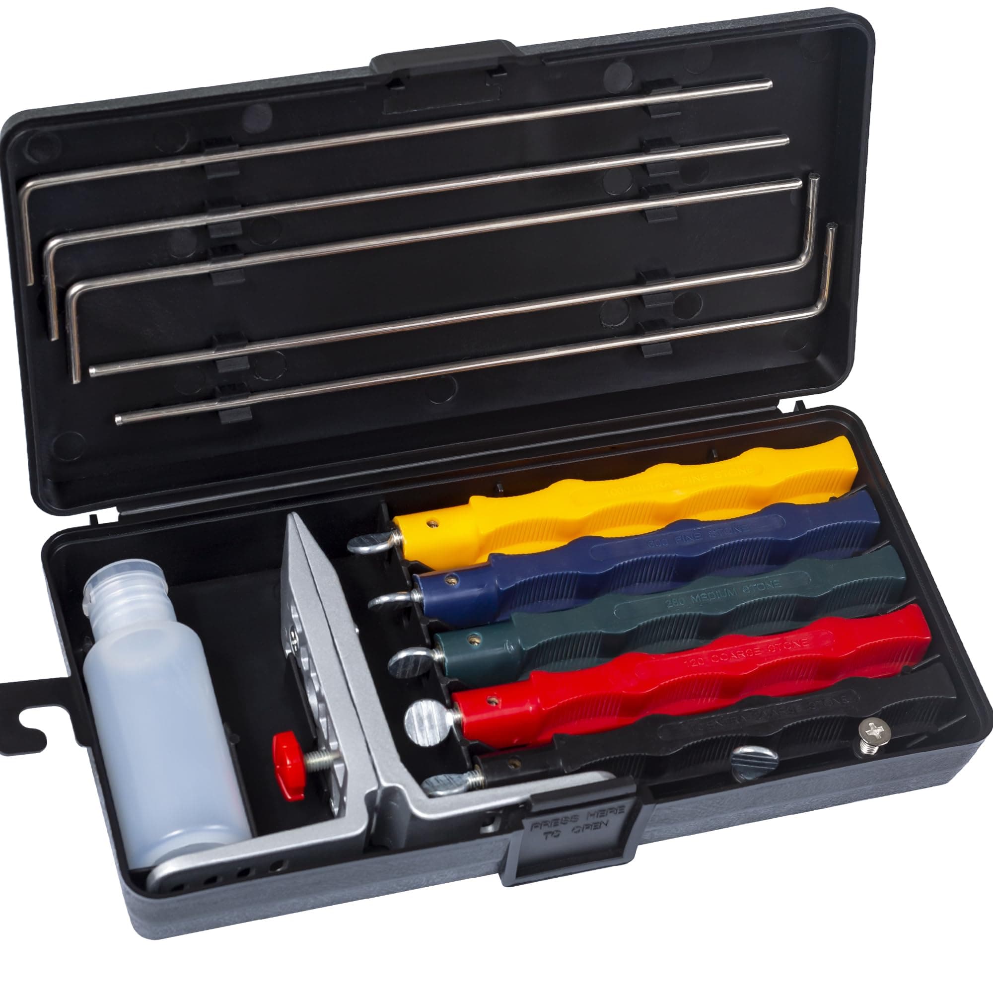 CWOVRSKnife Sharpener System, Precision Knife Sharpener, Professional Fix-Angle Knife Sharpening System Chef Blade Grinder for Outdoor Sport, Kitchen, Workshop - 5 Whetsones (NO Oil)