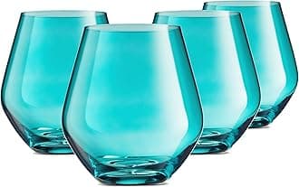 Godinger Stemless Wine Glasses, Turquoise, 17oz, Set of 4